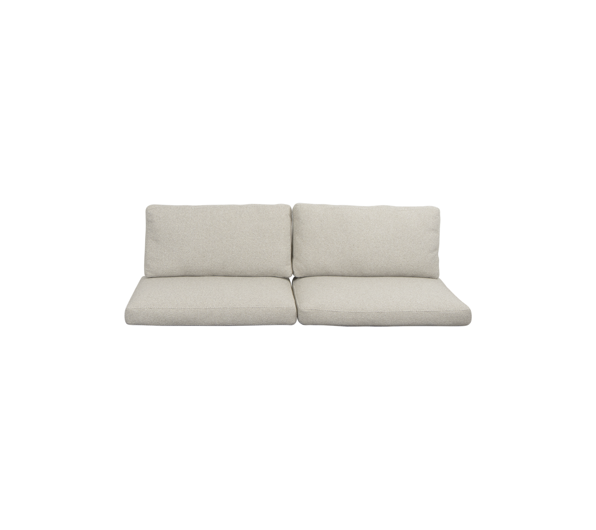 Canapé deux places gris clair avec des coussins moelleux, offrant un design minimaliste adapté à différents styles de décoration.