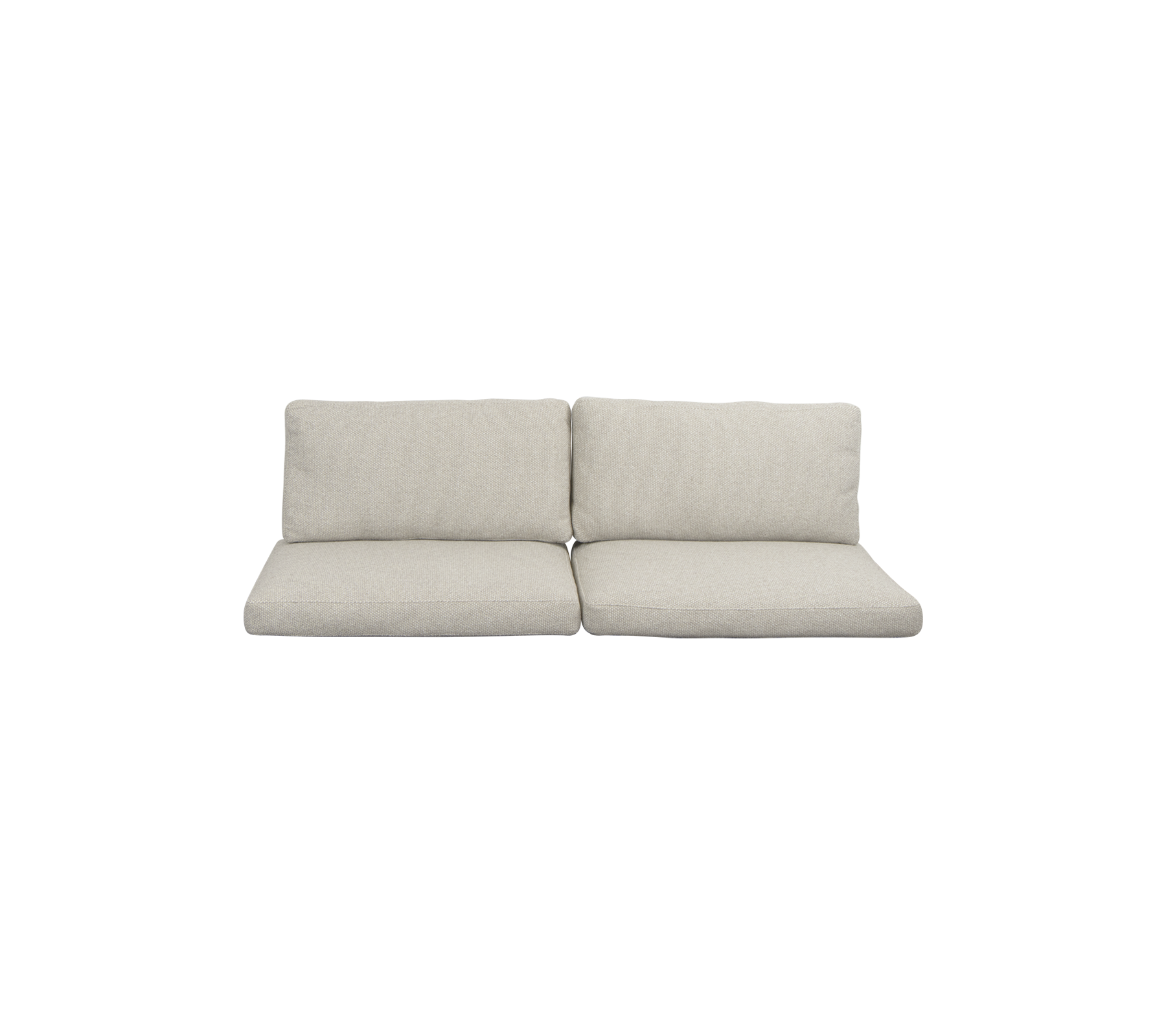 Canapé deux places gris clair avec des coussins moelleux, offrant un design minimaliste adapté à différents styles de décoration.