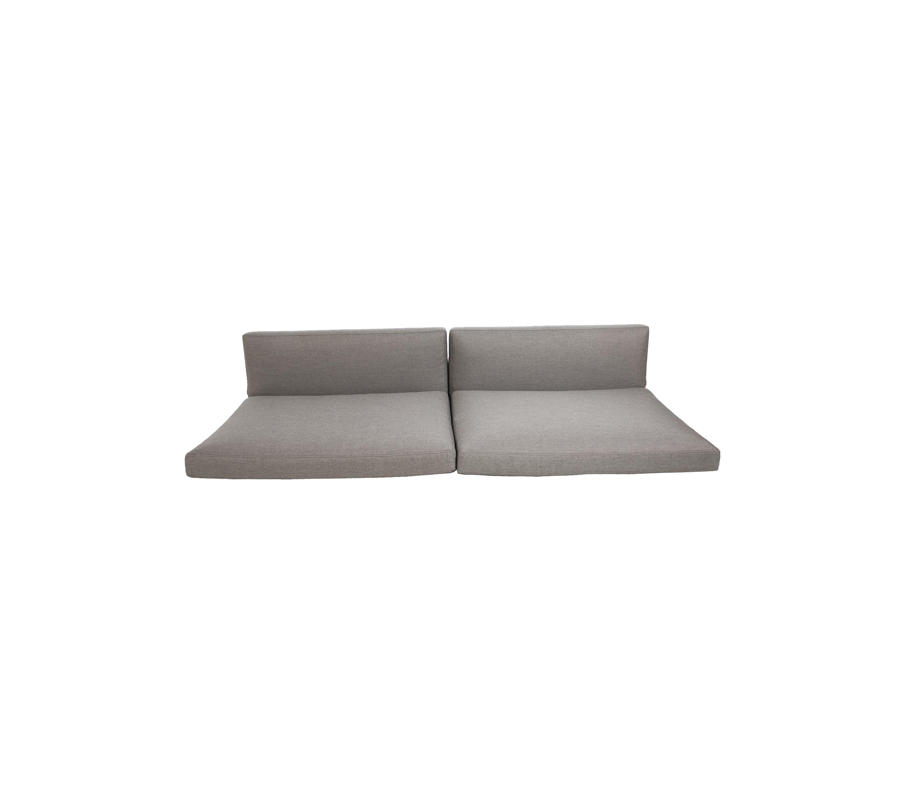 Canapé modulaire gris clair divisé en deux sections, avec un design minimaliste aux lignes épurées et une esthétique contemporaine.