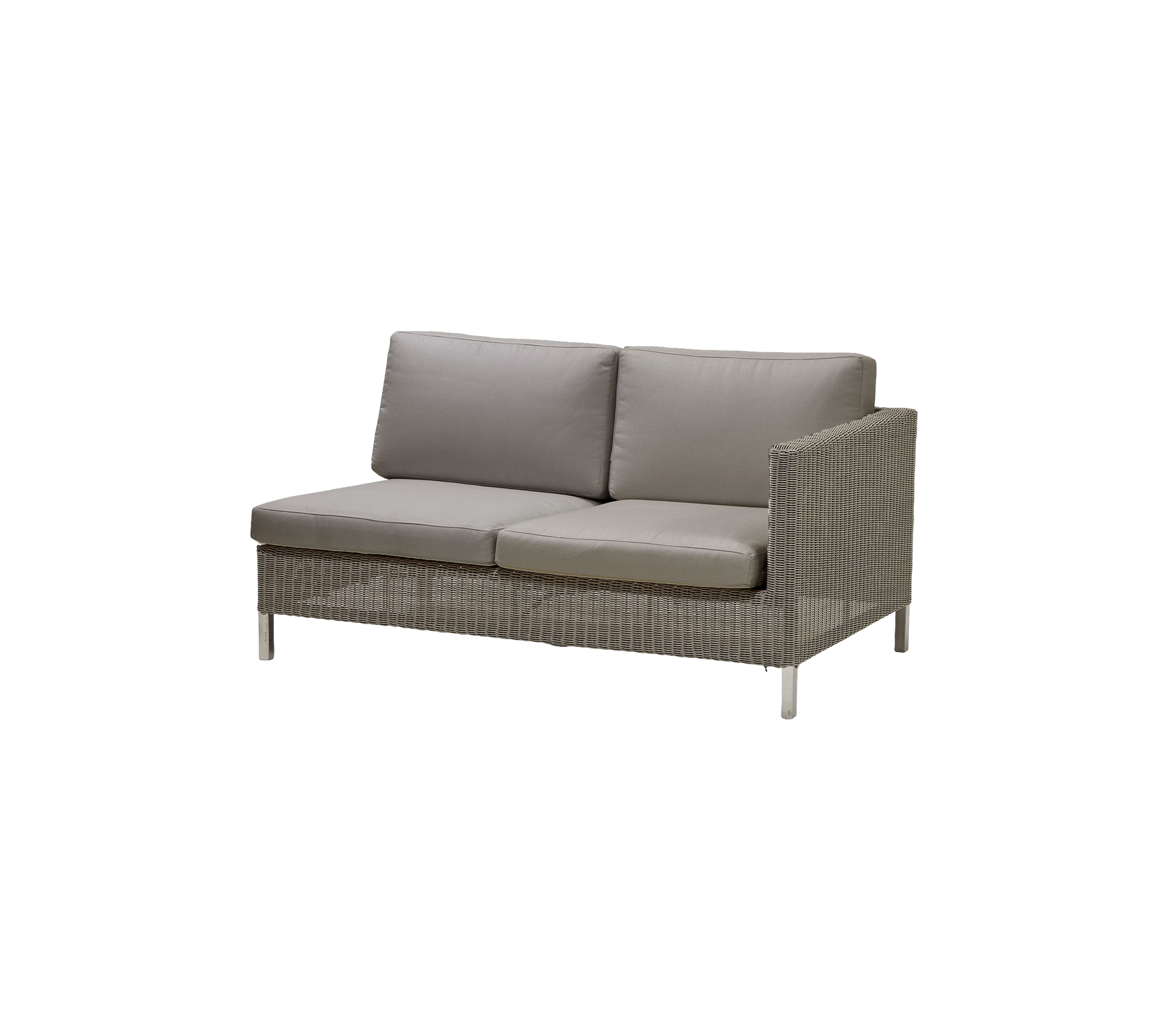 Canapé moderne deux places avec un cadre texturé et des coussins gris doux pour le confort et le style. Parfait pour la détente.