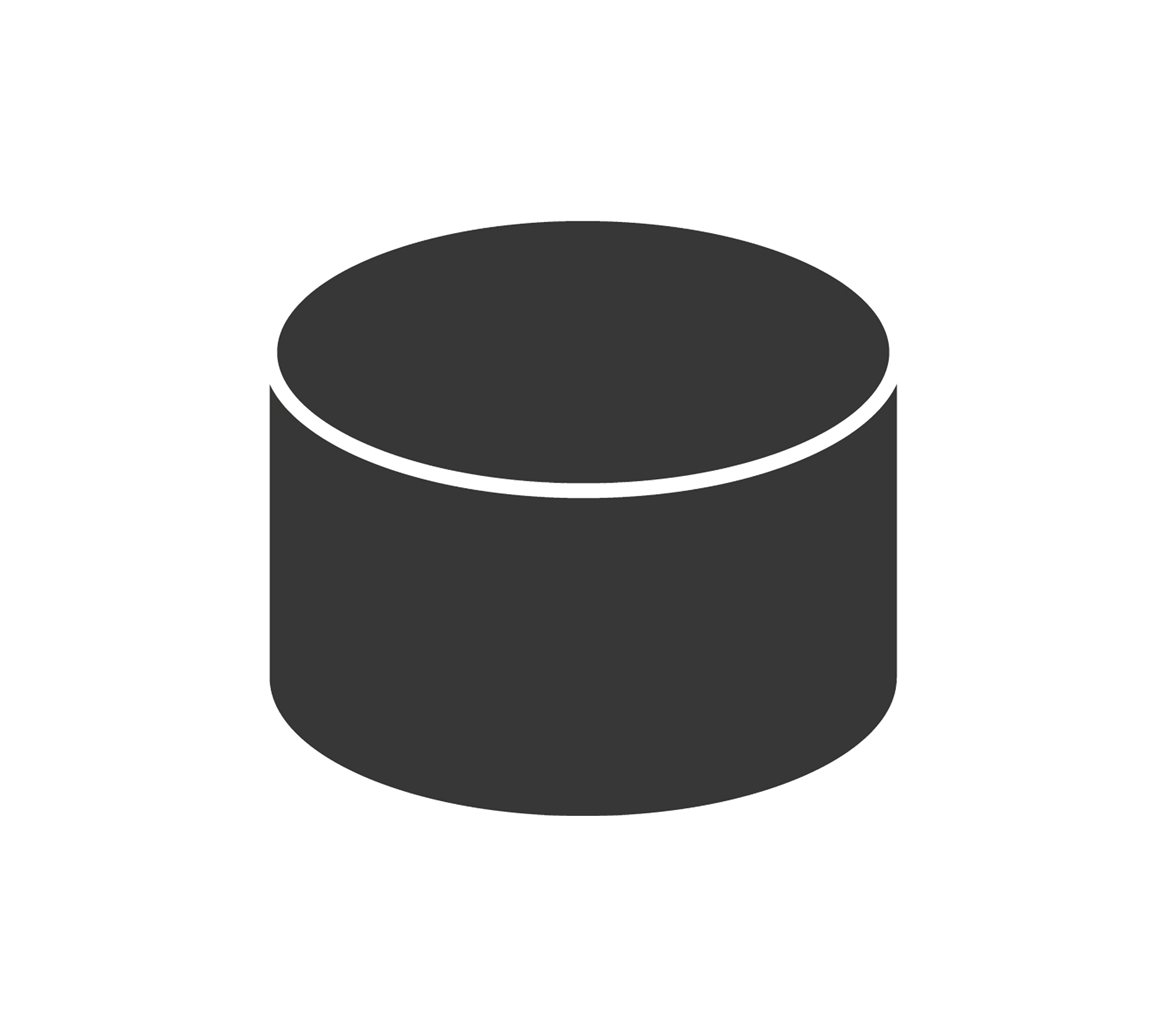 Un objet cylindrique simple de couleur sombre, avec un dessus plat et des côtés, représentant une forme géométrique de base.