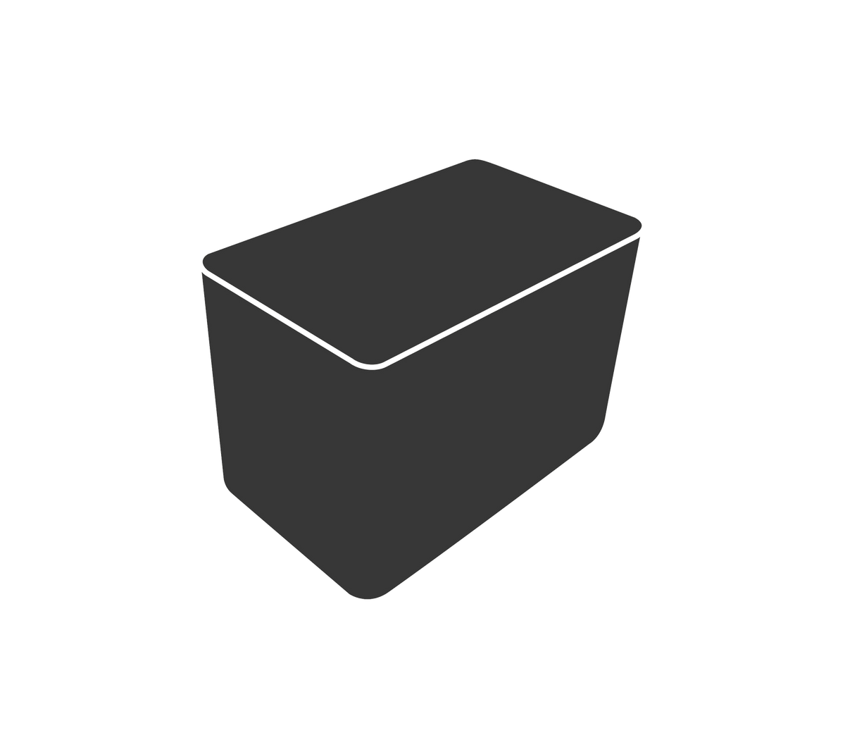 Un conteneur rectangulaire sombre avec une surface lisse et des côtés légèrement inclinés, doté d'un couvercle plat sur le dessus.