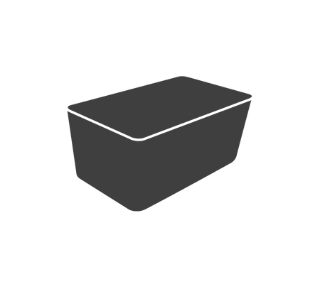 Un conteneur rectangulaire simple avec un couvercle plat, conçu pour le stockage ou le transport, de couleur gris foncé.