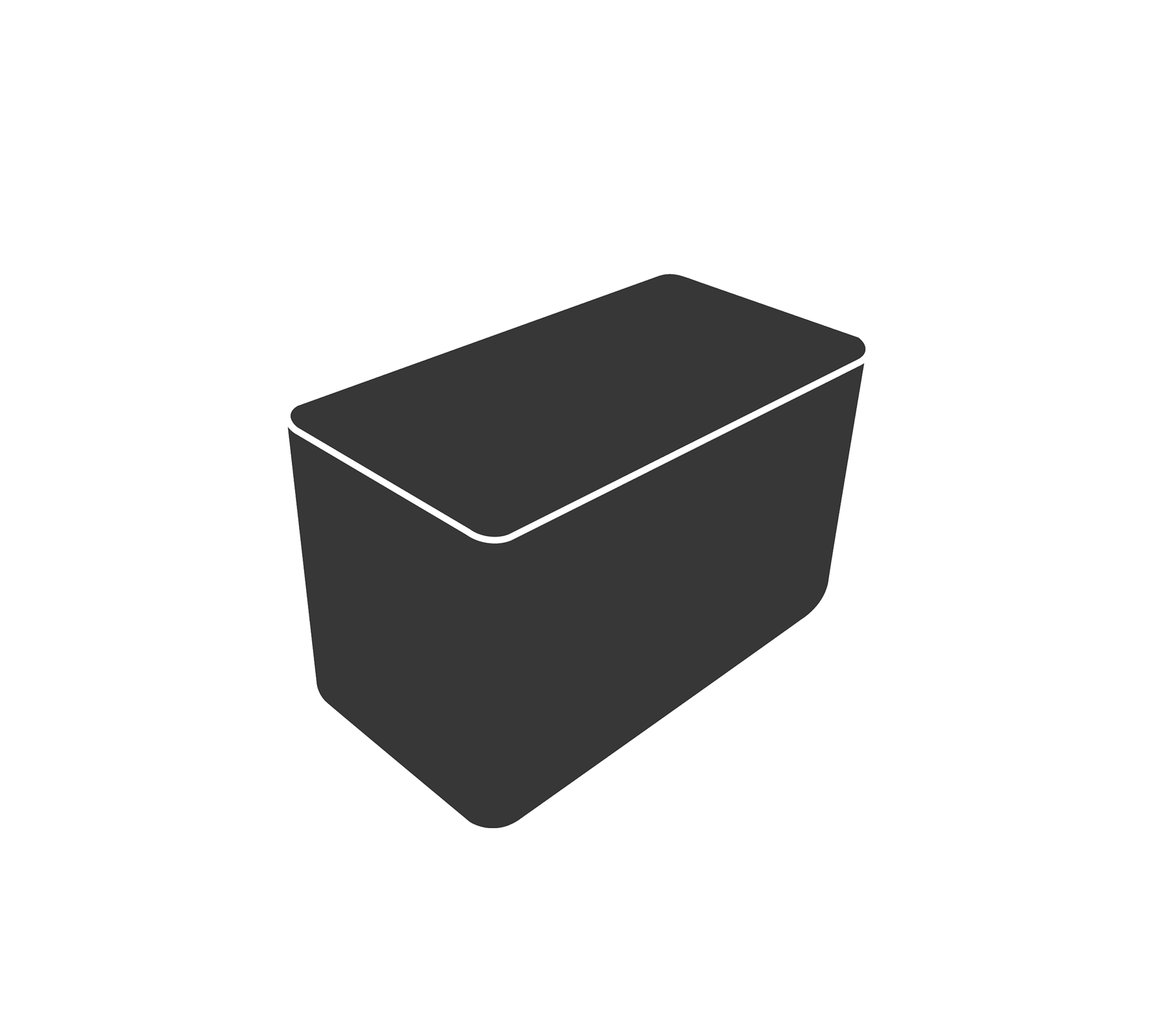 Un conteneur de stockage rectangulaire sombre avec un couvercle plat, conçu pour organiser et stocker divers objets.