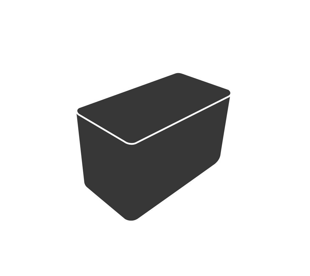 Un conteneur de stockage rectangulaire sombre avec un couvercle plat, conçu pour organiser et stocker divers objets.