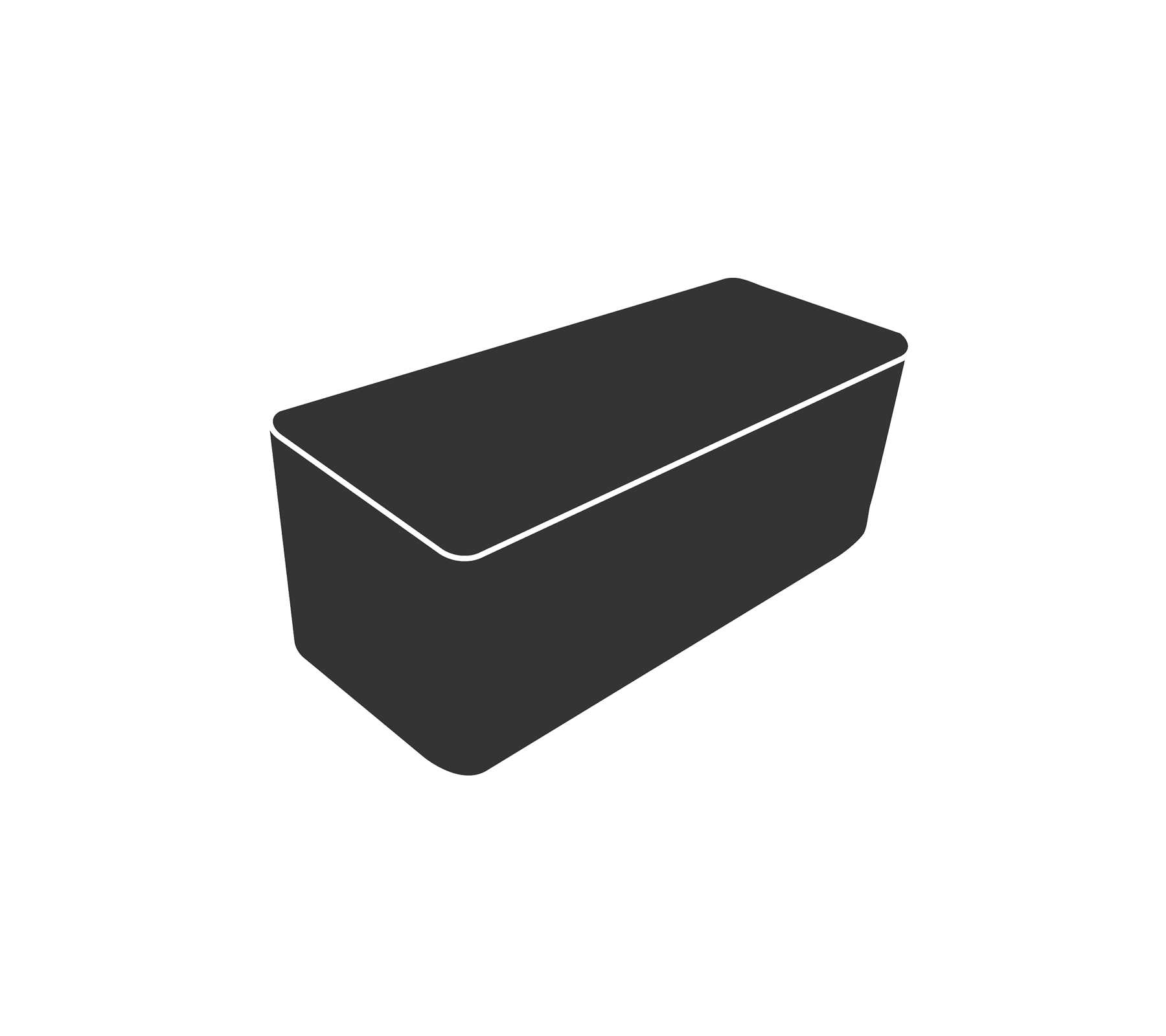 Conteneur rectangulaire avec une surface lisse et un couvercle plat, conçu pour un stockage polyvalent.