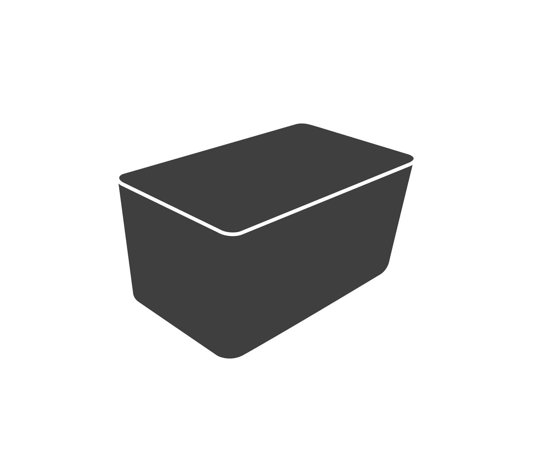 Un conteneur simple et rectangulaire avec un couvercle incliné, conçu pour le rangement et l'organisation. Idéal pour diverses utilisations à la maison ou au bureau.