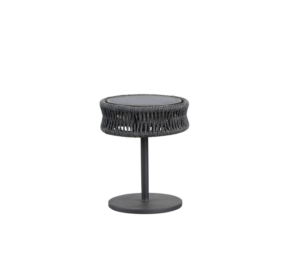 Table d'appoint ronde avec un design tissé texturé et une base en métal épurée, idéale pour ajouter du style à n'importe quel espace.