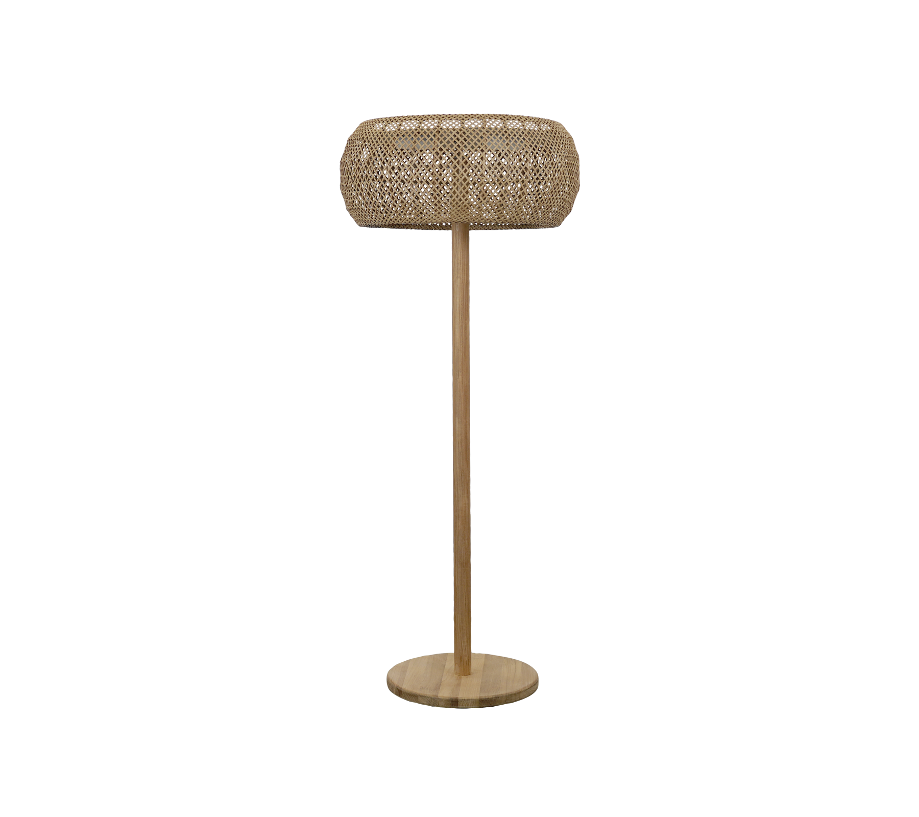 Lampe naturelle avec un abat-jour tissé et une base simple.