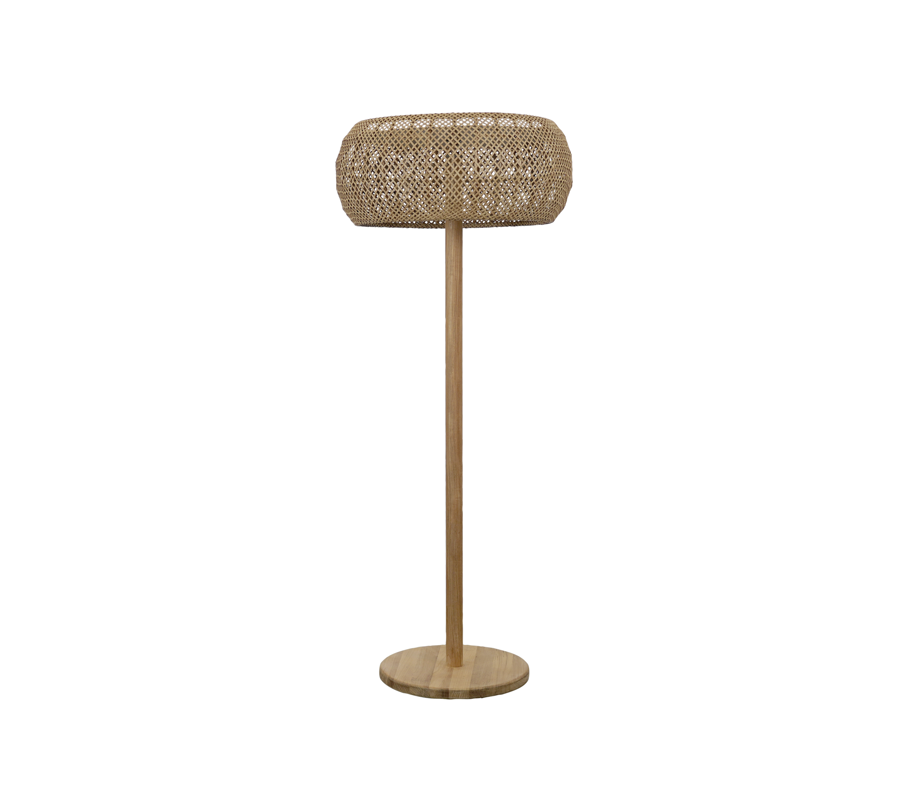 Lampe naturelle avec un abat-jour arrondi et une base en bois.