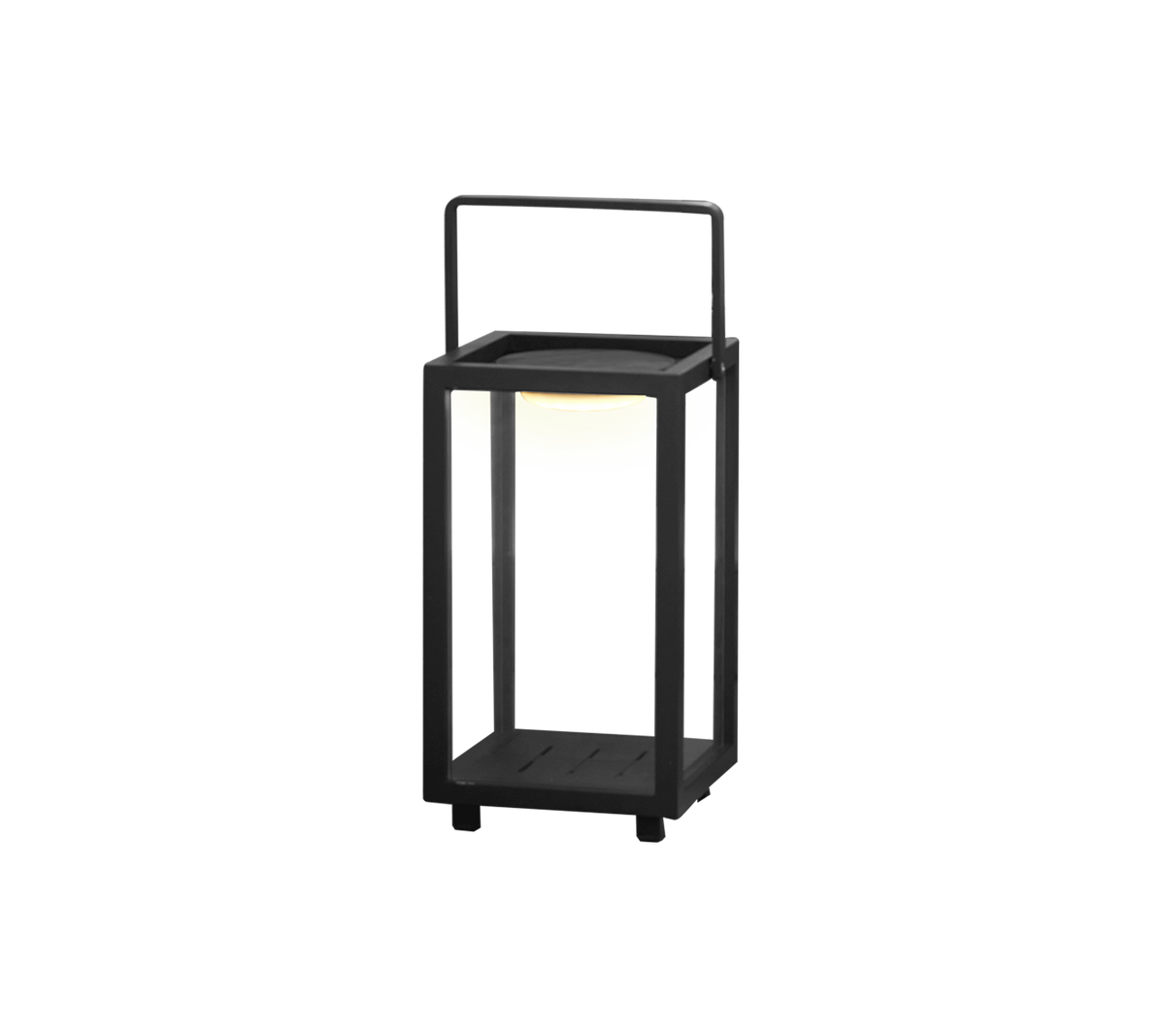 Un design moderne de lampe LED avec un cadre carré et une poignée, avec une douce lumière brillante au centre.