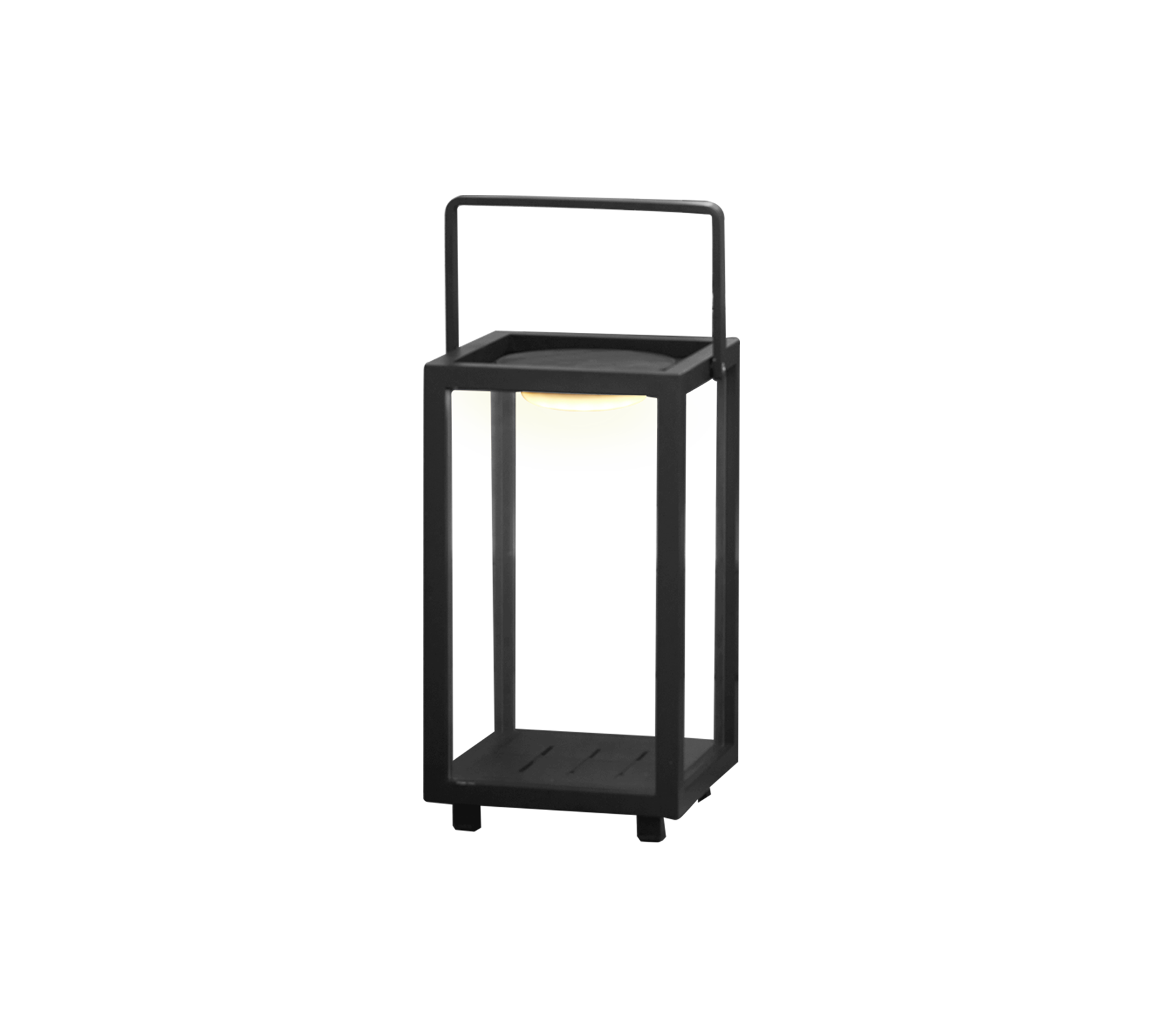 Un design moderne de lampe LED avec un cadre carré et une poignée, avec une douce lumière brillante au centre.