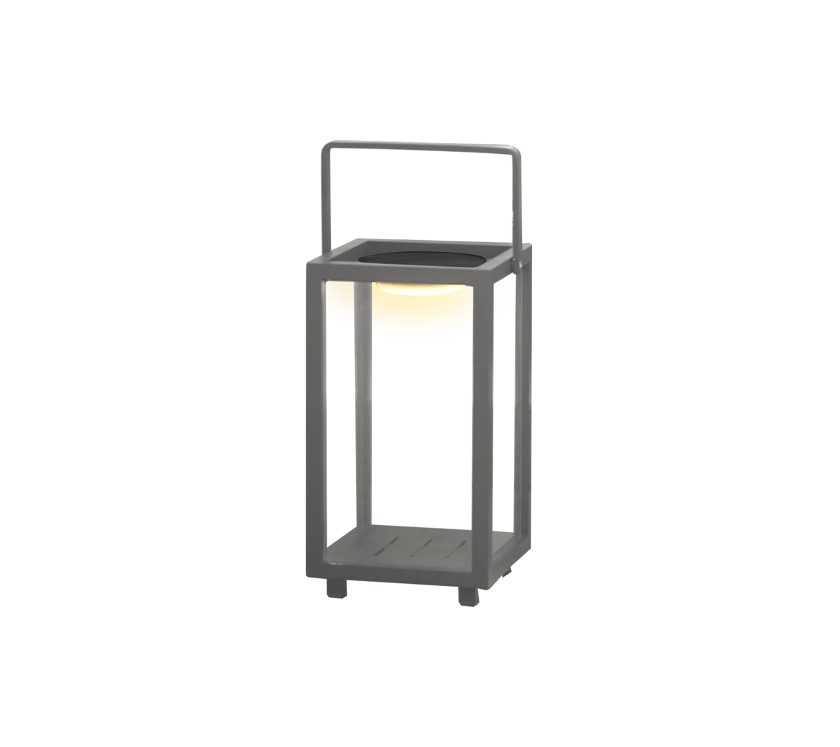 Une lanterne LED moderne au design épuré avec une poignée, offrant un éclairage élégant dans n'importe quel cadre.