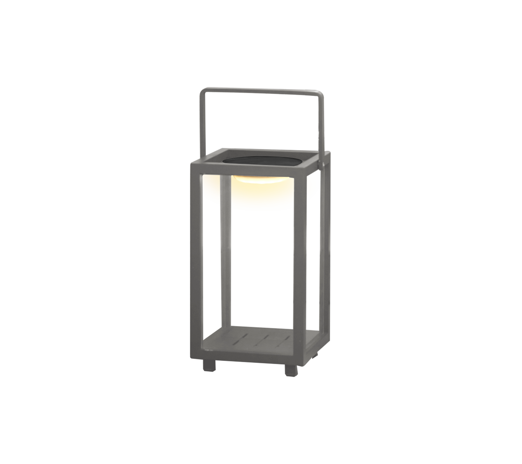Une lanterne LED moderne au design épuré avec une poignée, offrant un éclairage élégant dans n'importe quel cadre.