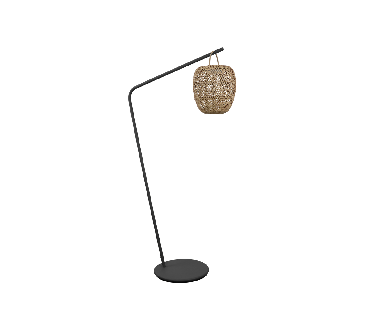 Une lampe sur pied élégante avec un design courbé et un abat-jour tissé, parfaite pour ajouter une touche moderne à votre espace.
