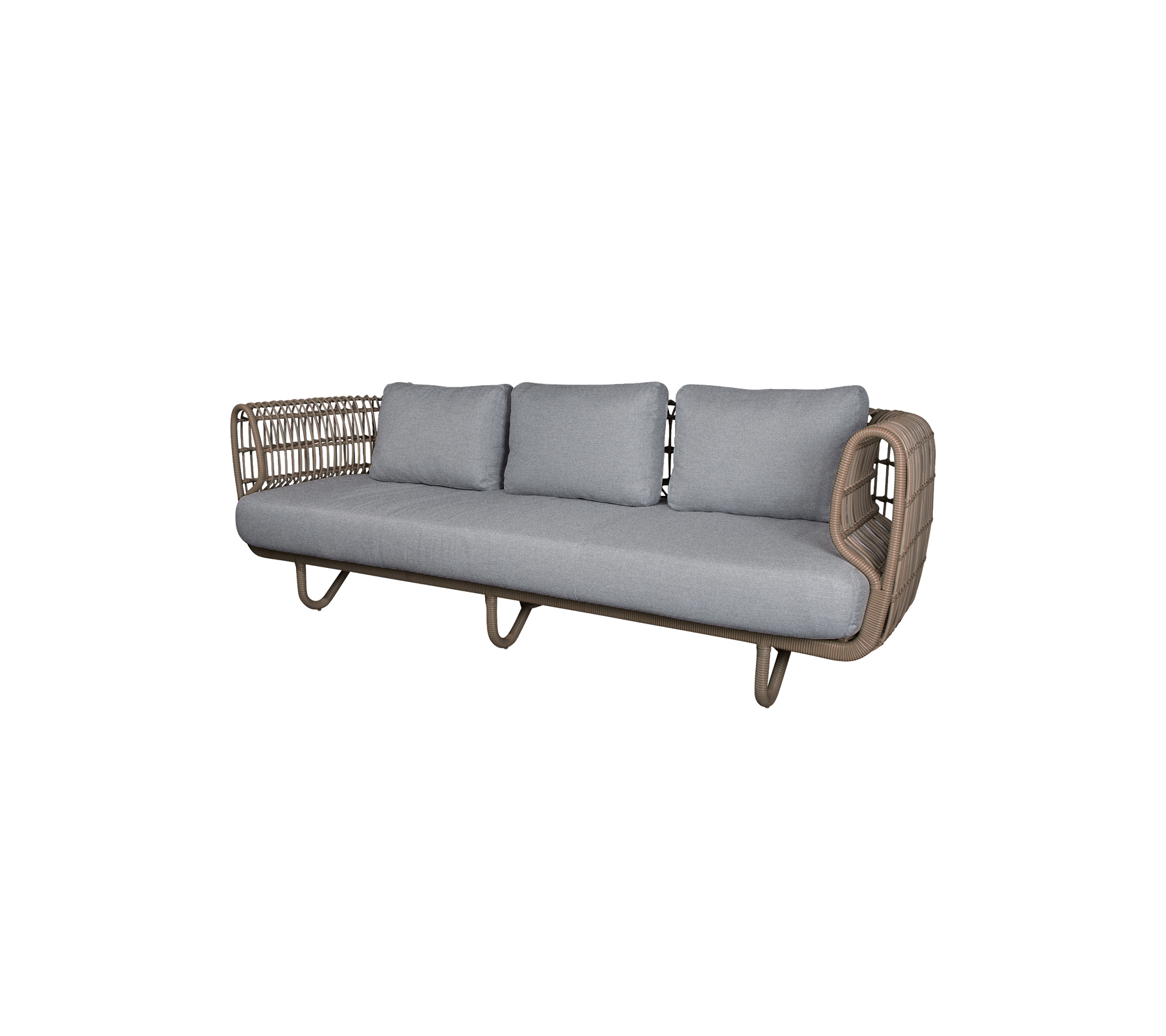 Canapé moderne avec des coussins gris dans un design élégant.
