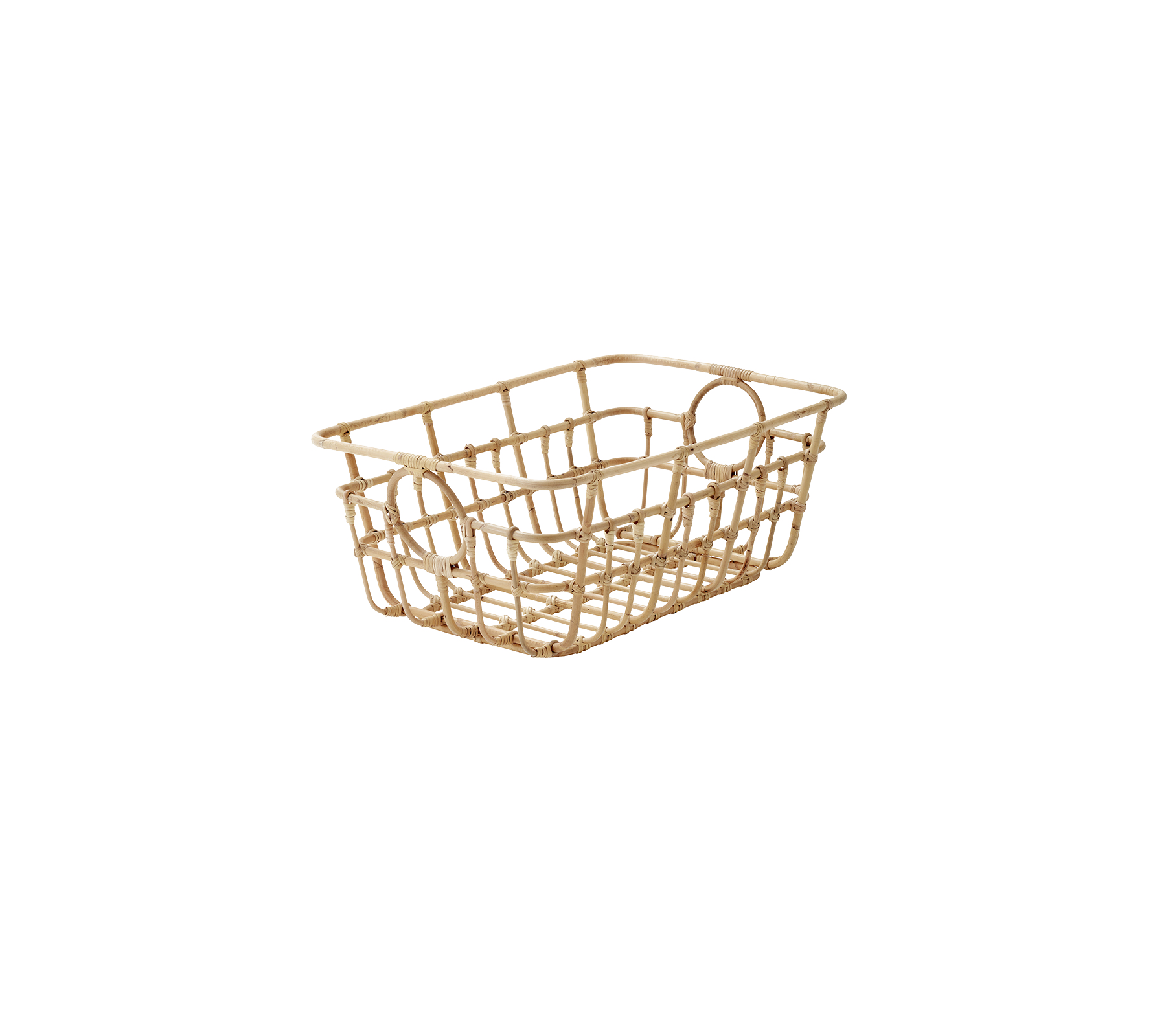 Un panier de rangement en bois léger avec un design ouvert, idéal pour organiser de petits objets ou comme conteneur décoratif.