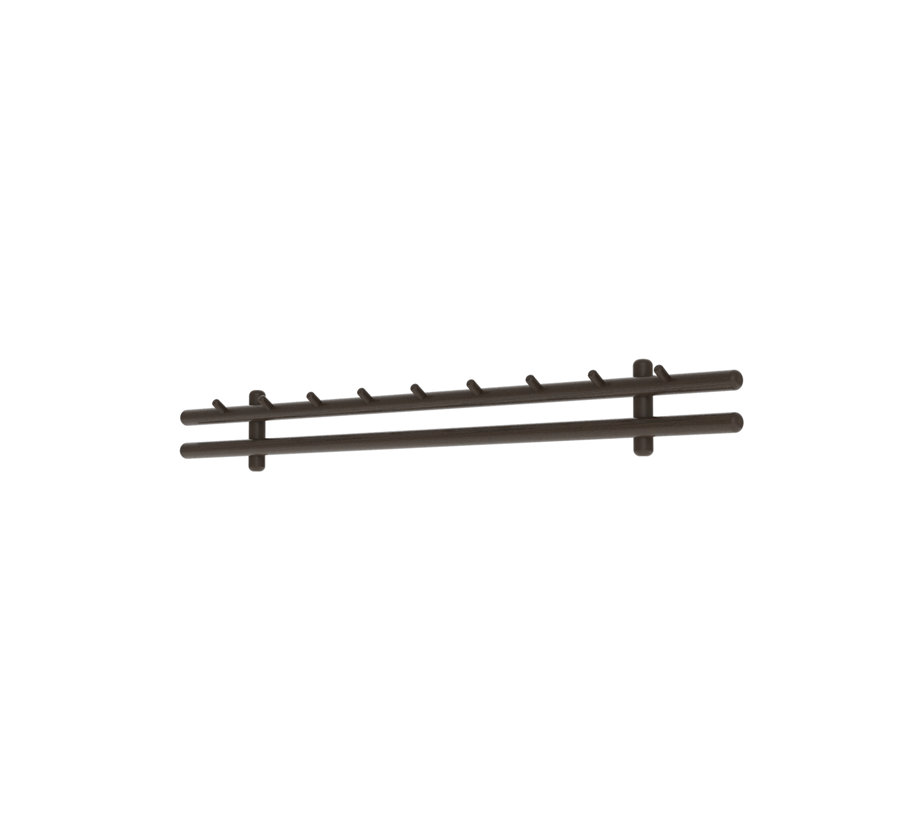 Porte-manteau multihooks de couleur sombre, idéal pour suspendre des objets, avec des crochets espacés uniformément pour la fonctionnalité et l'organisation.