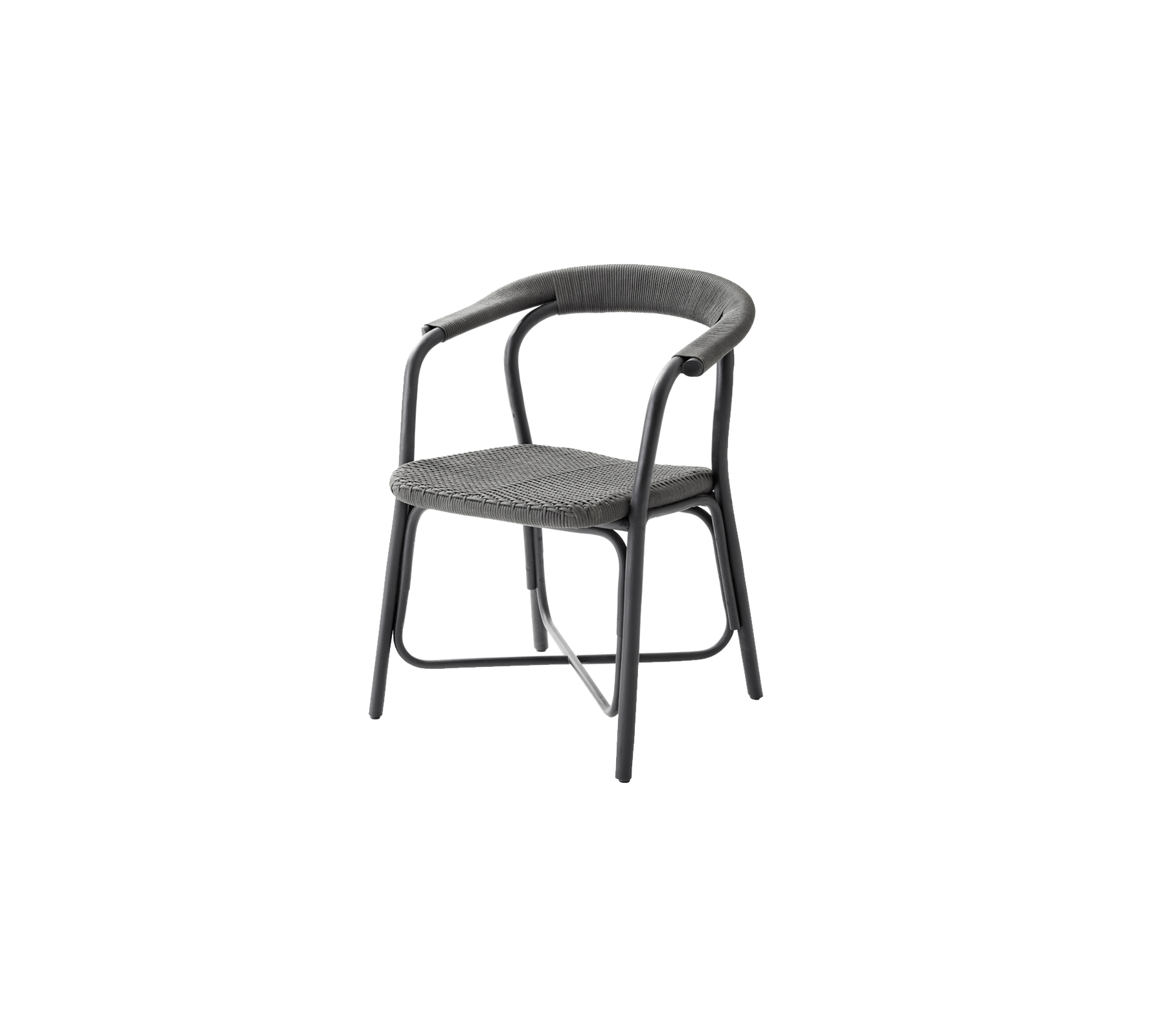 Chaise élégante avec un dossier courbé et des accoudoirs, dotée d'un design de siège tissé et d'un cadre robuste, parfaite pour les besoins modernes en matière d'assise.