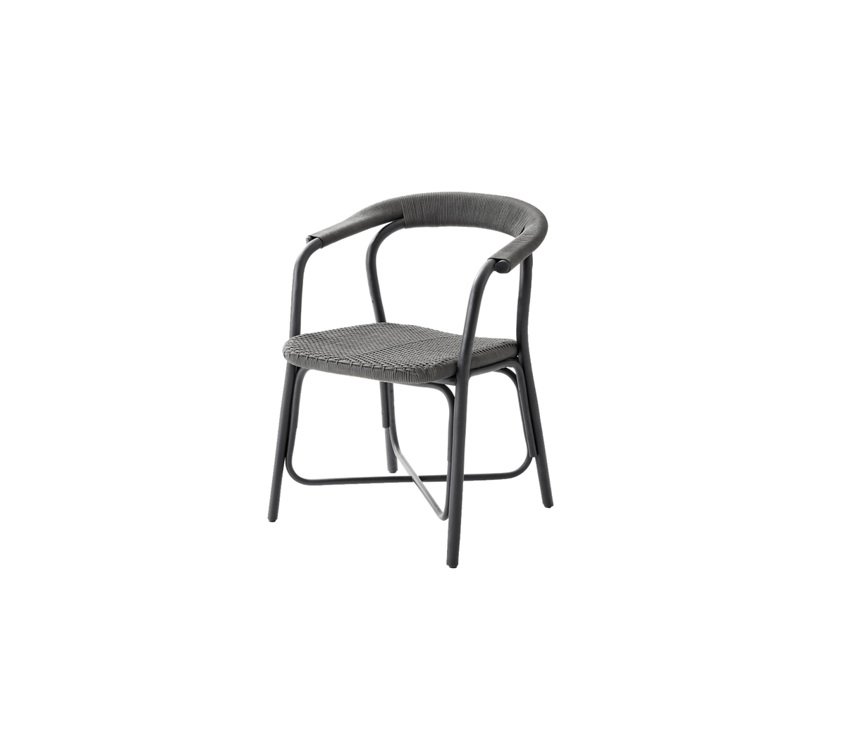 Chaise élégante avec un dossier courbé et des accoudoirs, dotée d'un design de siège tissé et d'un cadre robuste, parfaite pour les besoins modernes en matière d'assise.