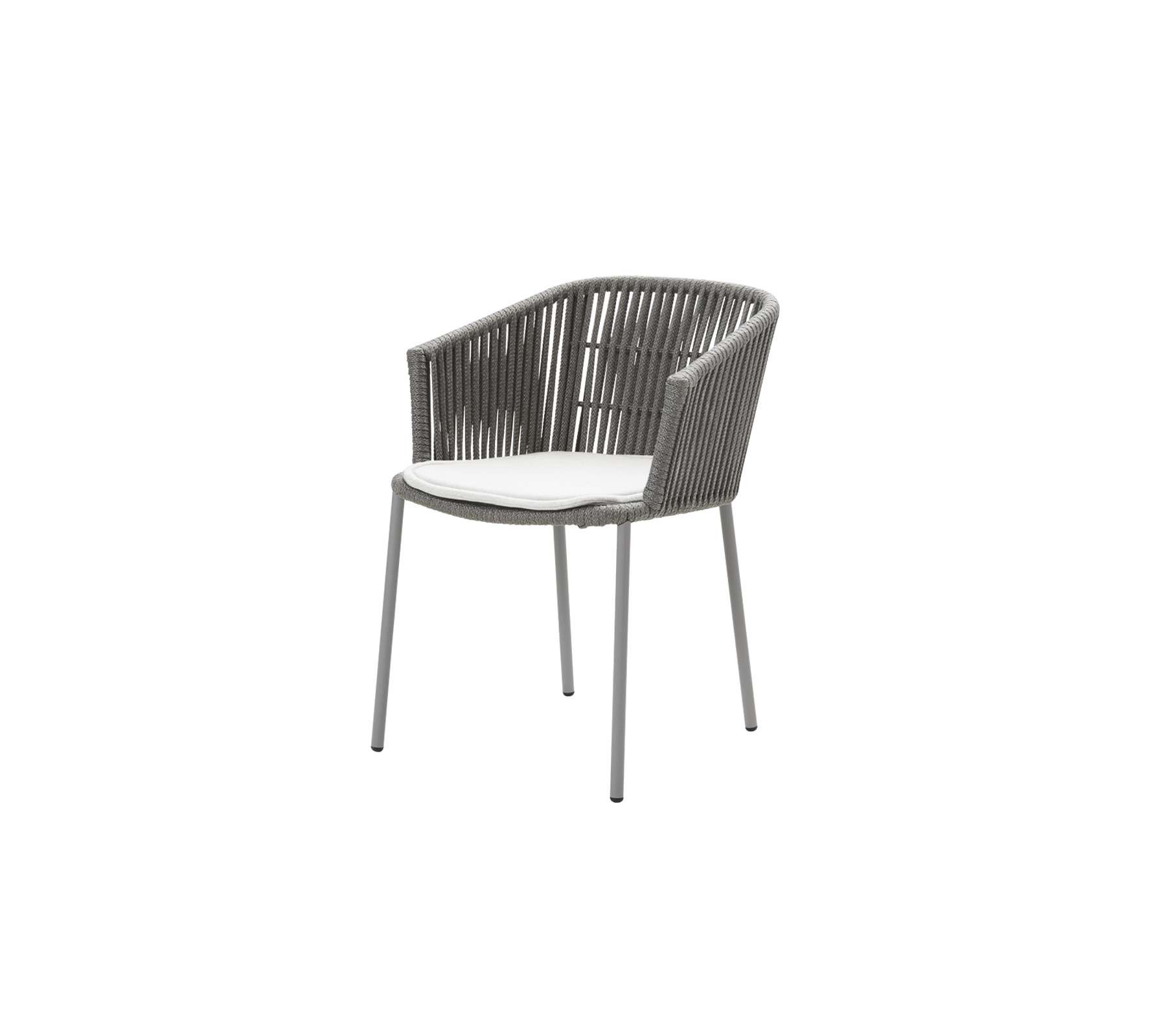 Chaise grise élégante avec un dossier incurvé et un coussin blanc confortable, conçue pour des espaces modernes.