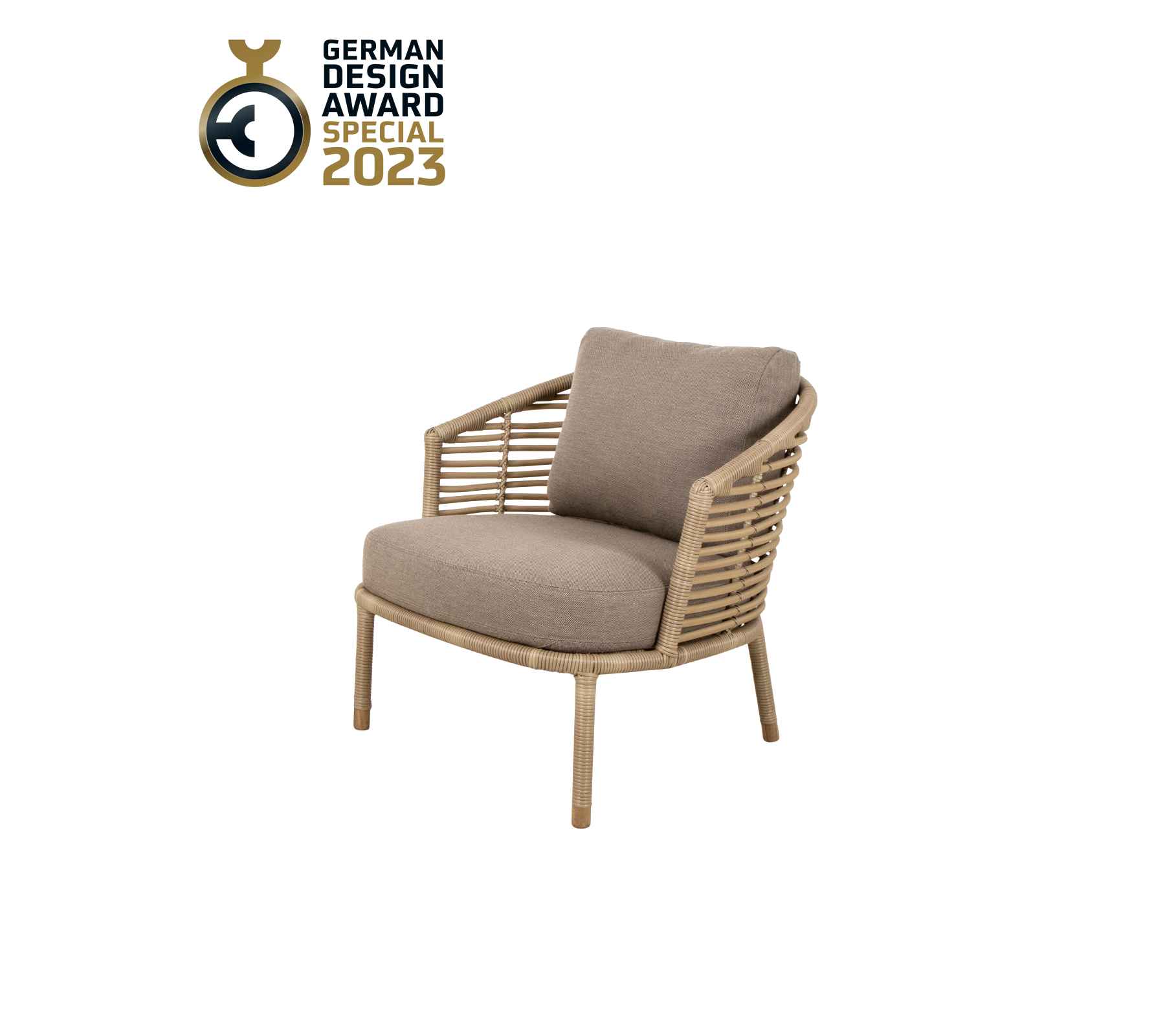 Chaise élégante avec un design tissé et un coussin moelleux, récompensée par le German Design Award 2023.