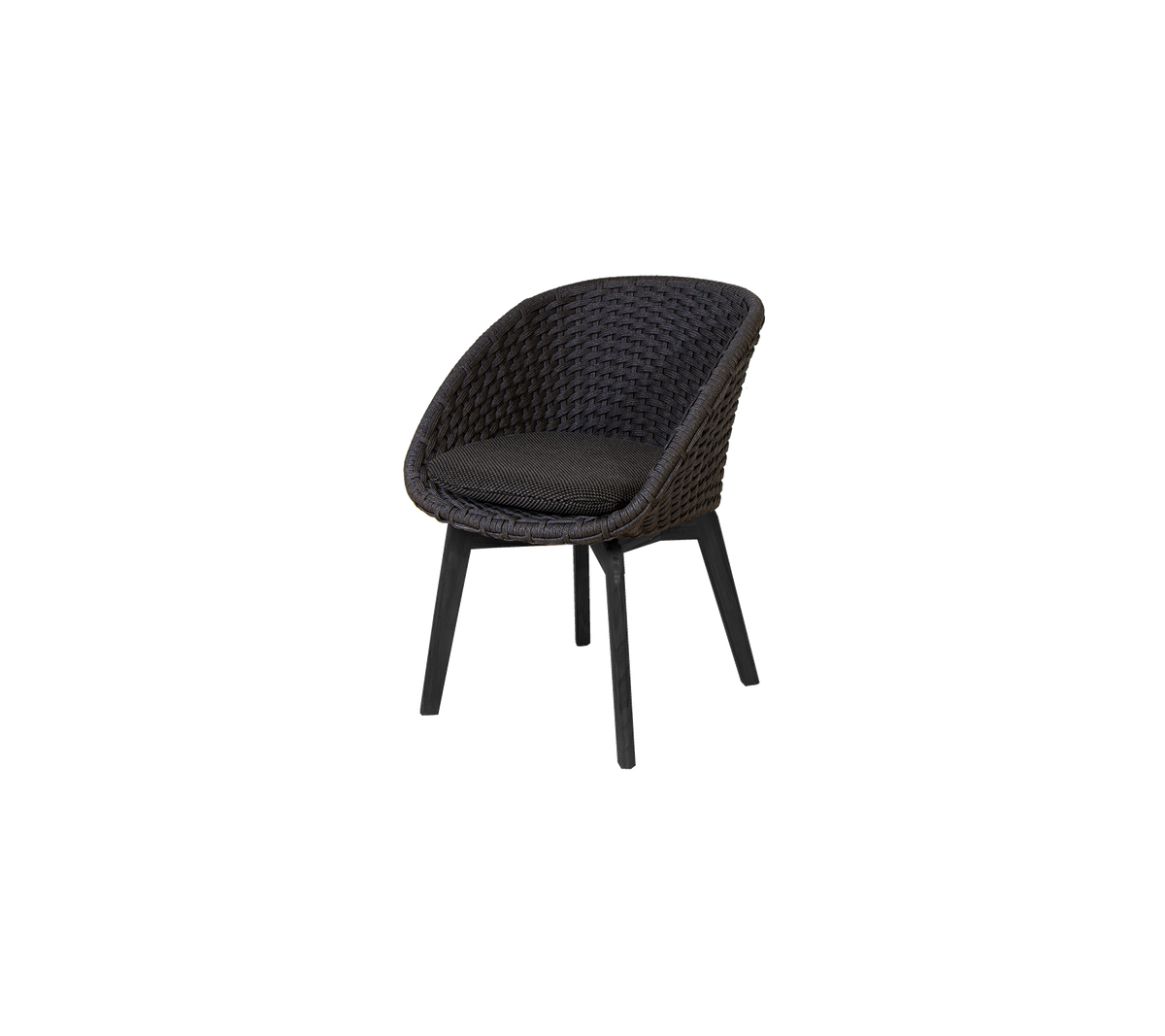 Chaise tissée élégante avec un siège confortable, présentant un design épuré et des pieds robustes en finition sombre. Parfait pour les espaces modernes.