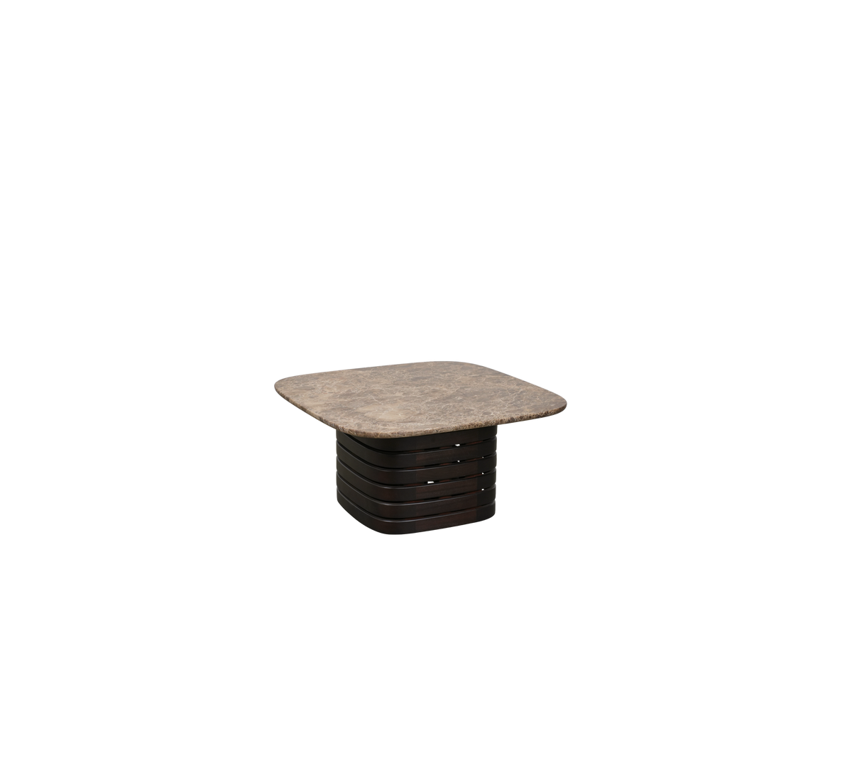 Table carrée marron foncé avec une surface Emperador.