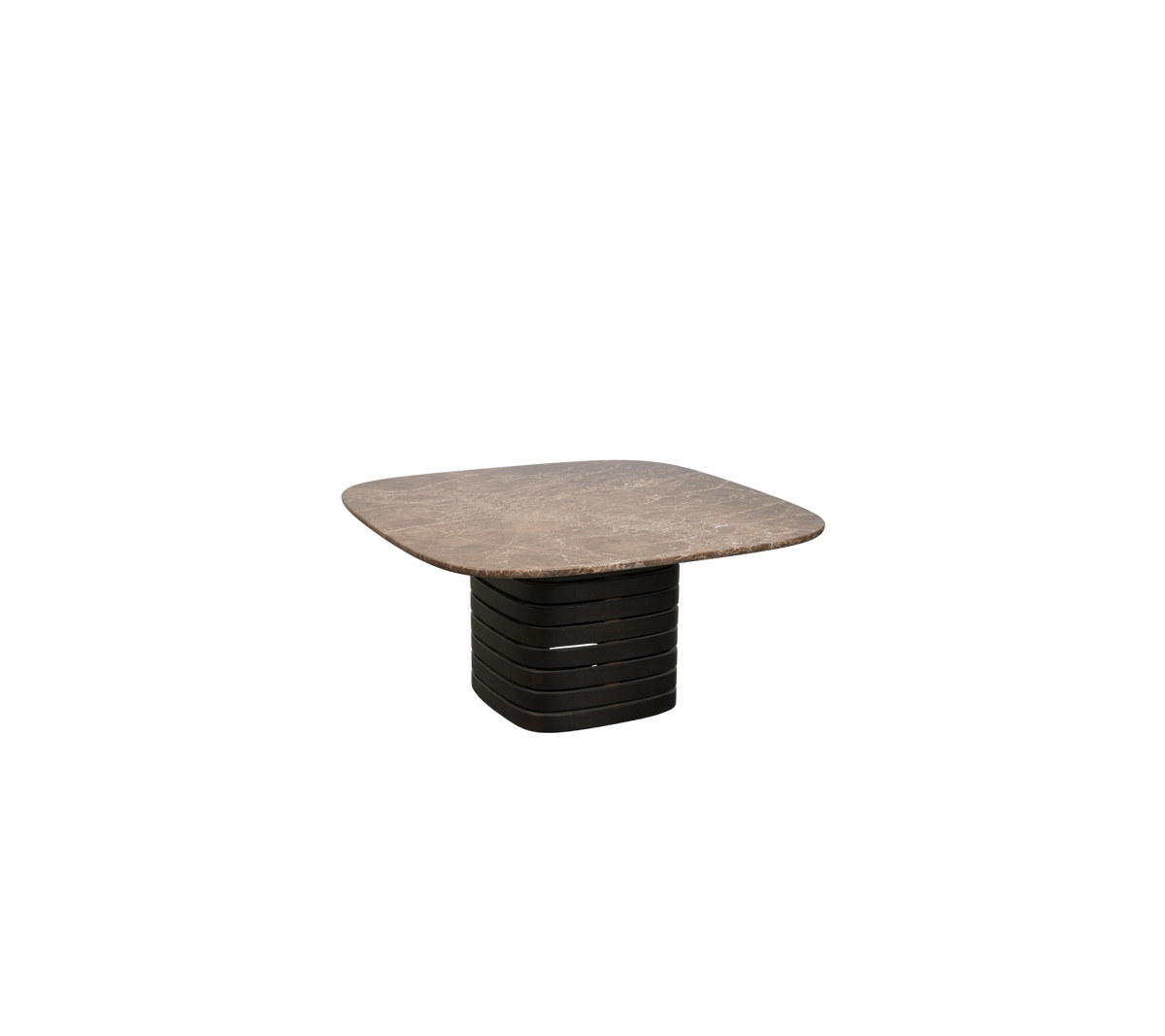 Table contemporaine en brun foncé avec un design unique.