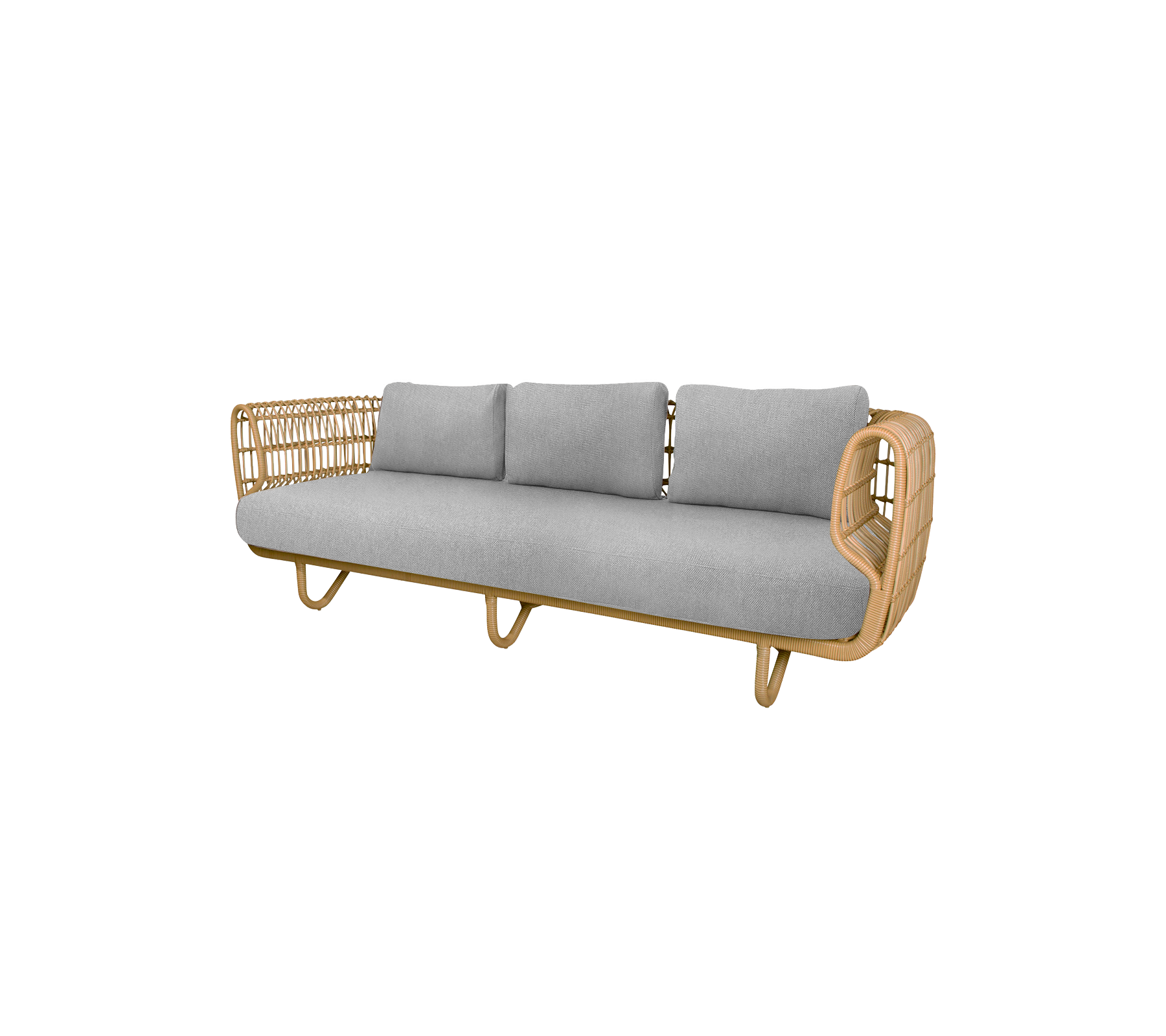 Sofa élégante avec un cadre en bois naturel et de doux coussins gris, parfaite pour ajouter du confort et de l'élégance à n'importe quel espace.