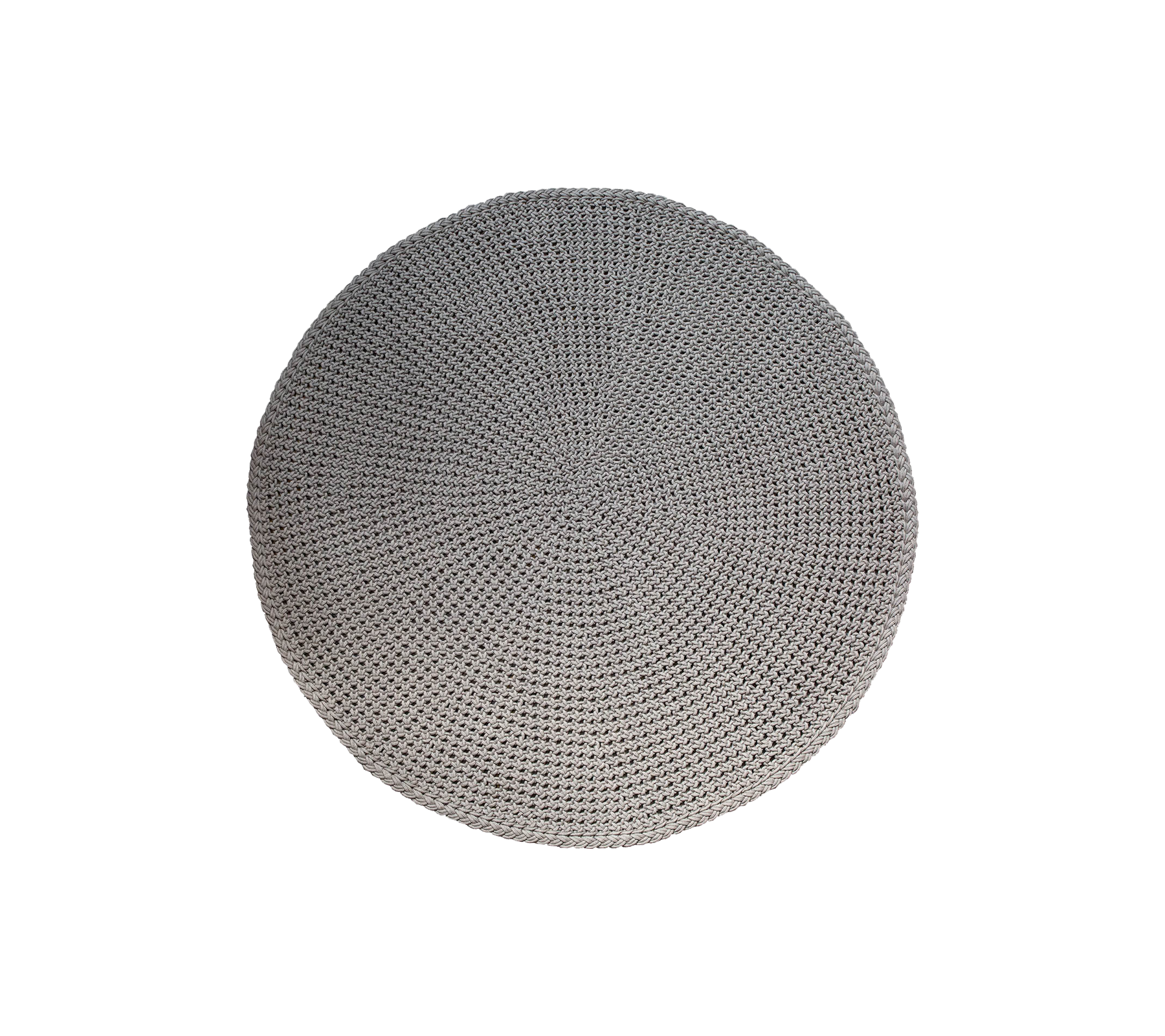 Tapis rond taupe, 200 cm de diamètre, avec une surface texturée et un design de tissage moyen, fabriqué en Cane-line Soft Rope.