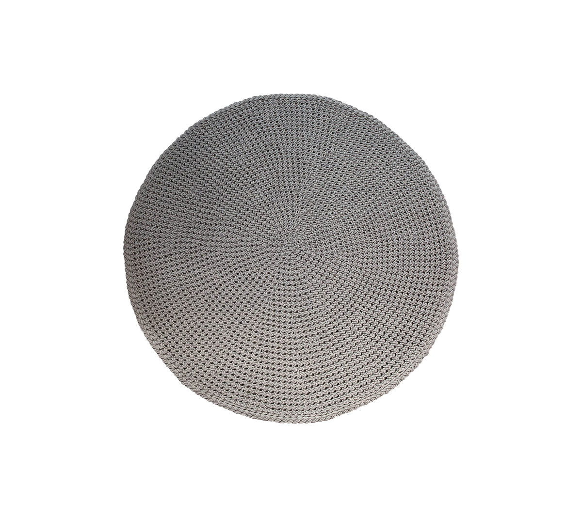 Tapis rond taupe, 200 cm de diamètre, avec une surface texturée et un design de tissage moyen, fabriqué en Cane-line Soft Rope.