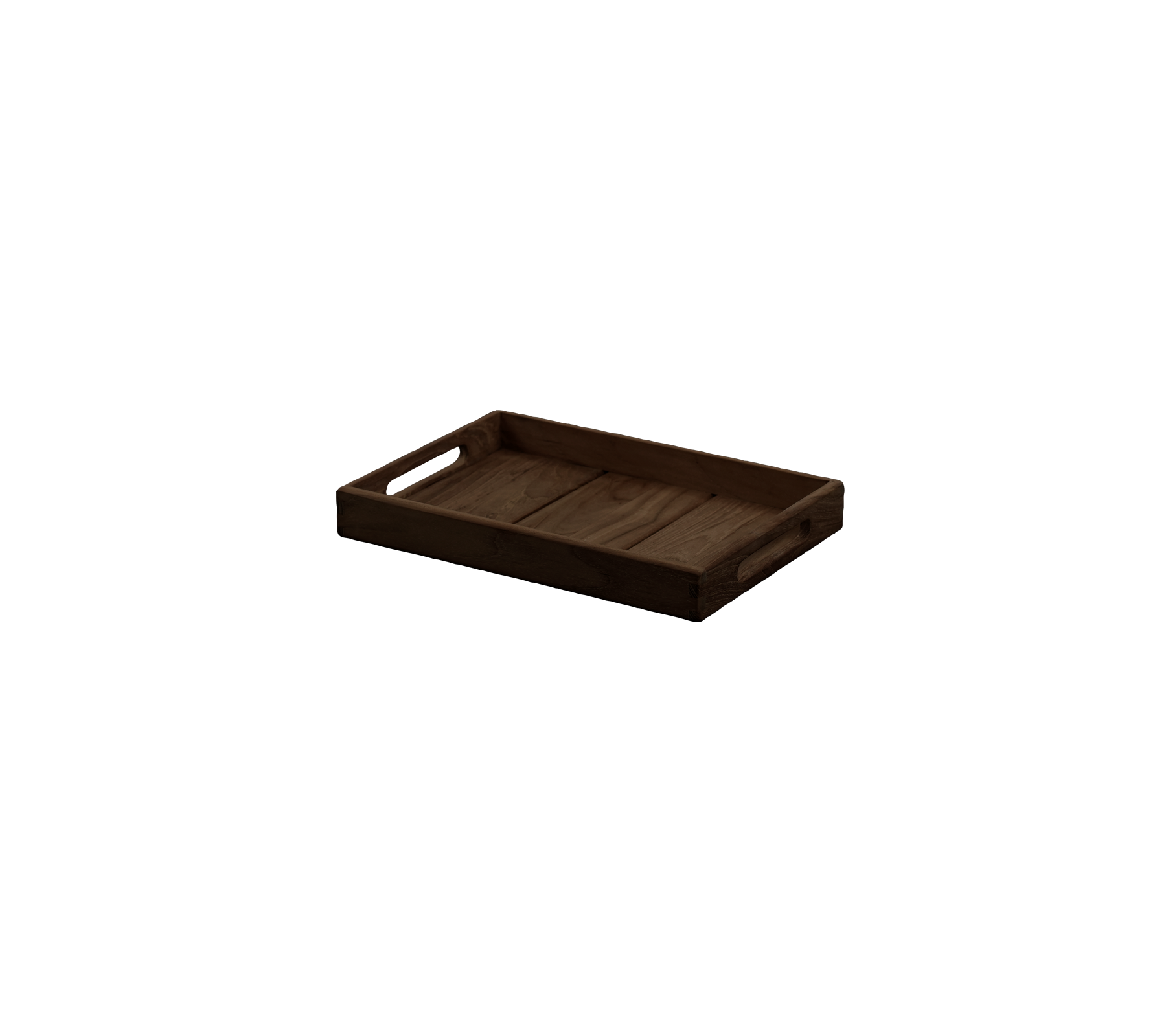 Plateau marron foncé avec poignées, présentant un design simple.