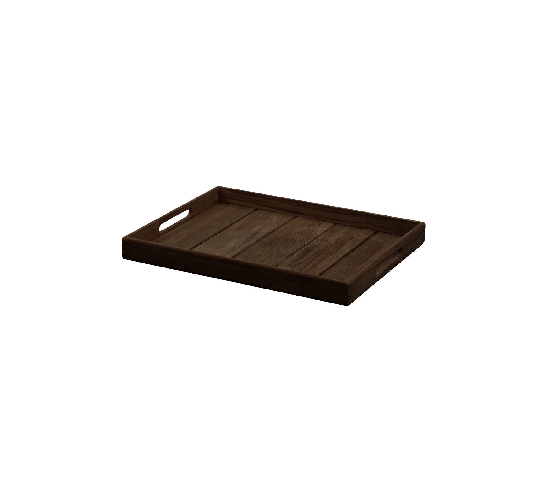 Plateau brun foncé avec un design rectangulaire simple.