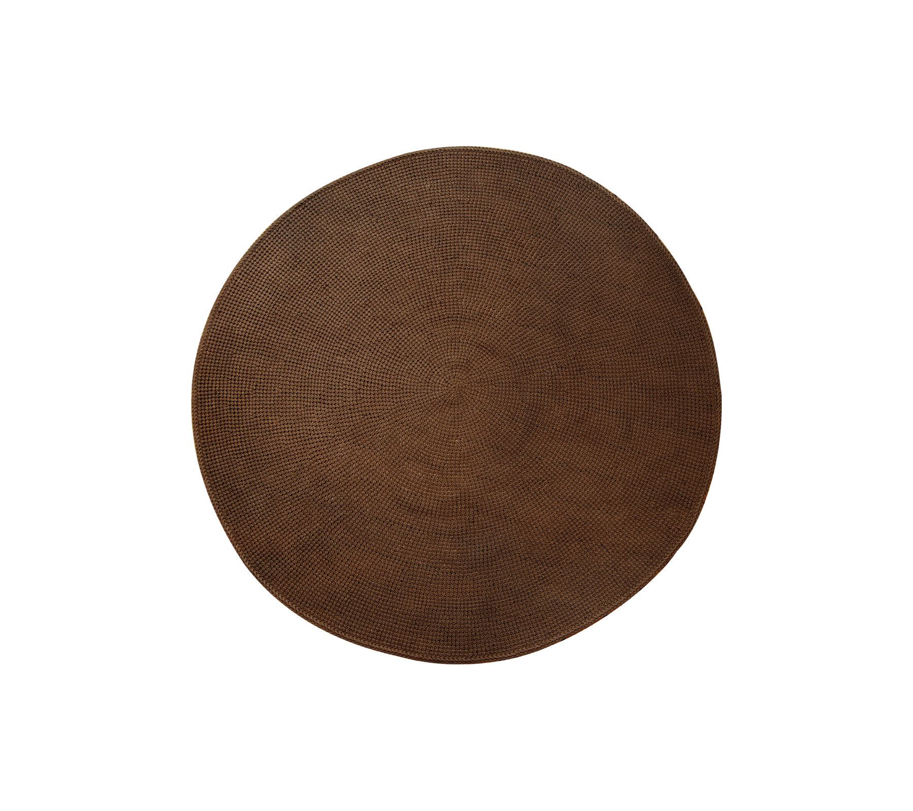 Un tapis rond et texturé en brun, adapté à diverses utilisations telles qu'une pièce décorative ou un accessoire fonctionnel.