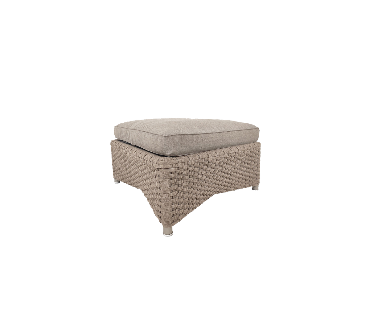 Ottoman tissé beige clair avec un dessus rembourré, présentant un design texturé et une base robuste pour un confort et un style accrus.
