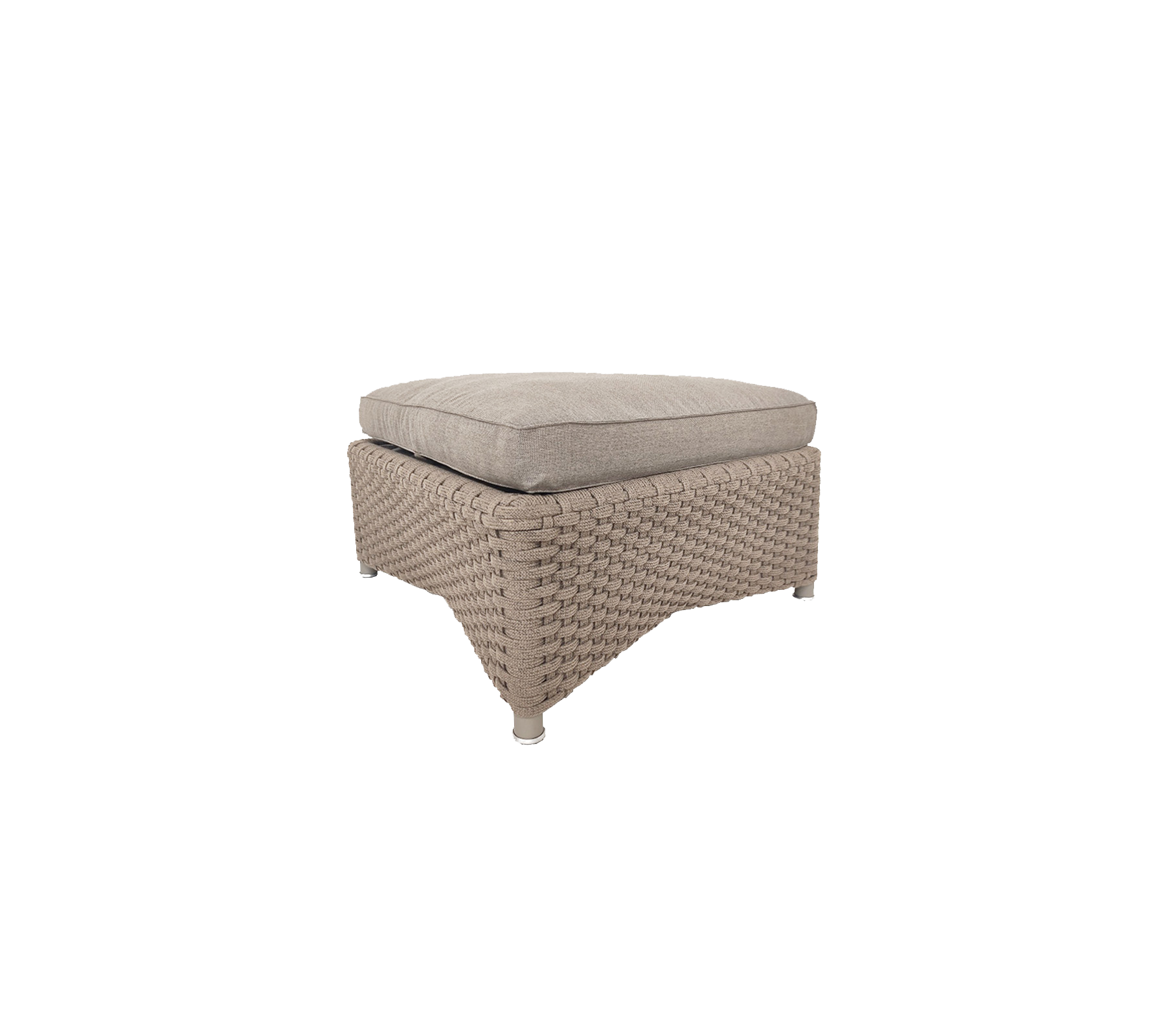 Ottoman tissé beige clair avec un dessus rembourré, présentant un design texturé et une base robuste pour un confort et un style accrus.