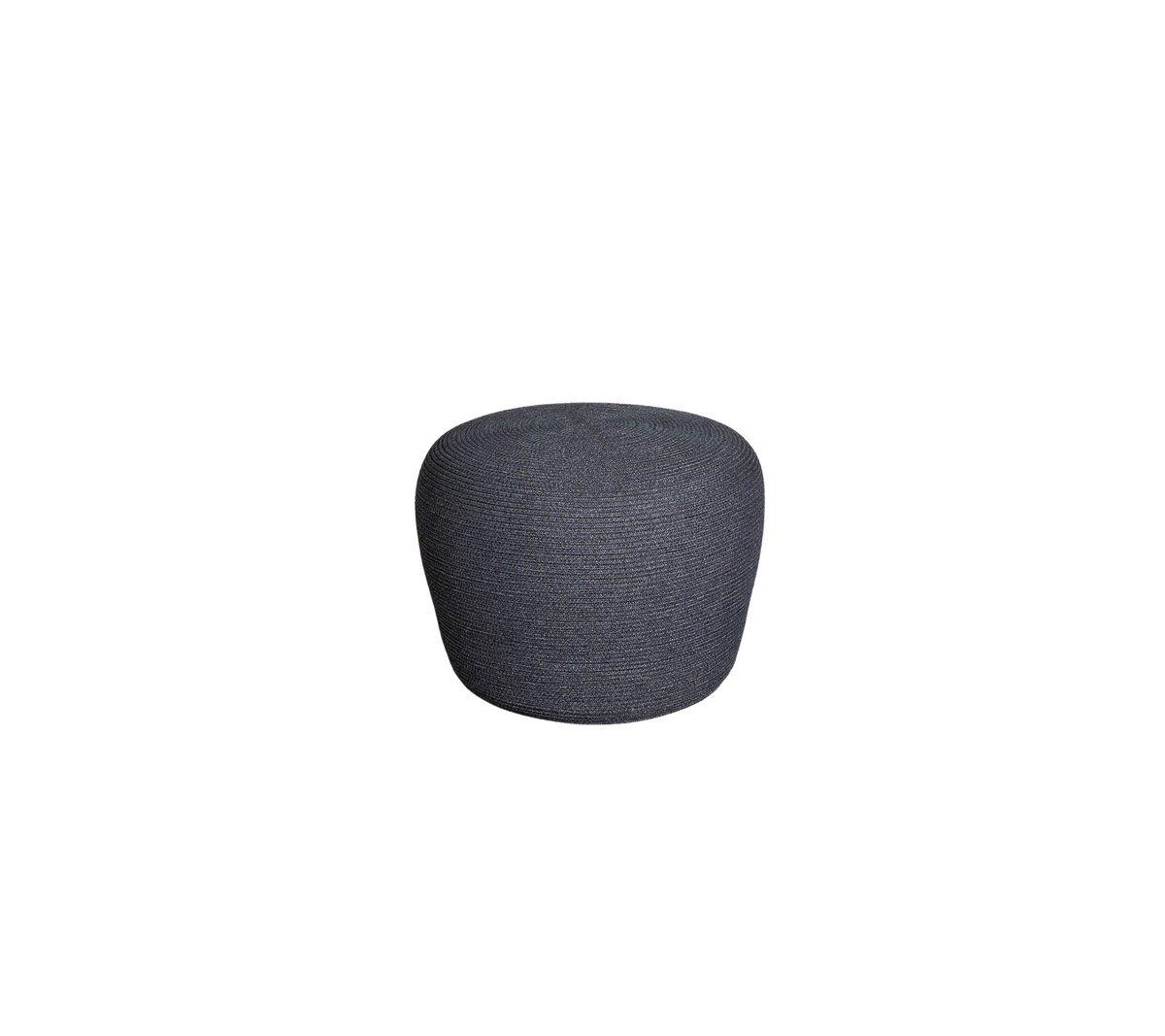 Pouf rond et rembourré en tissu gris foncé, conçu pour un siège polyvalent ou pour accentuer la décoration.