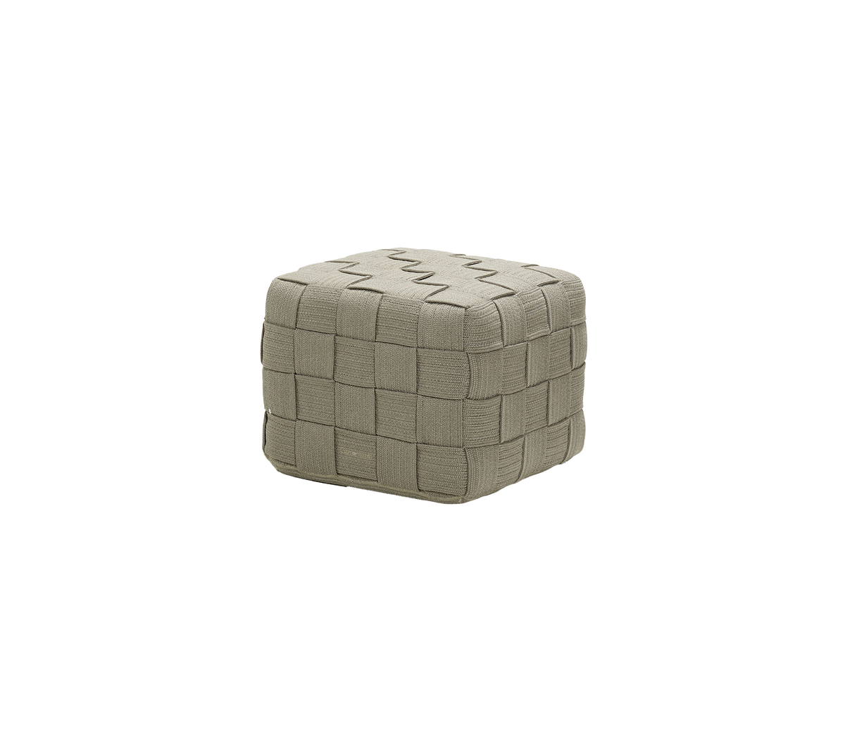 Un pouf carré et texturé avec un motif tissé dans une couleur neutre, adapté à divers styles de décoration.