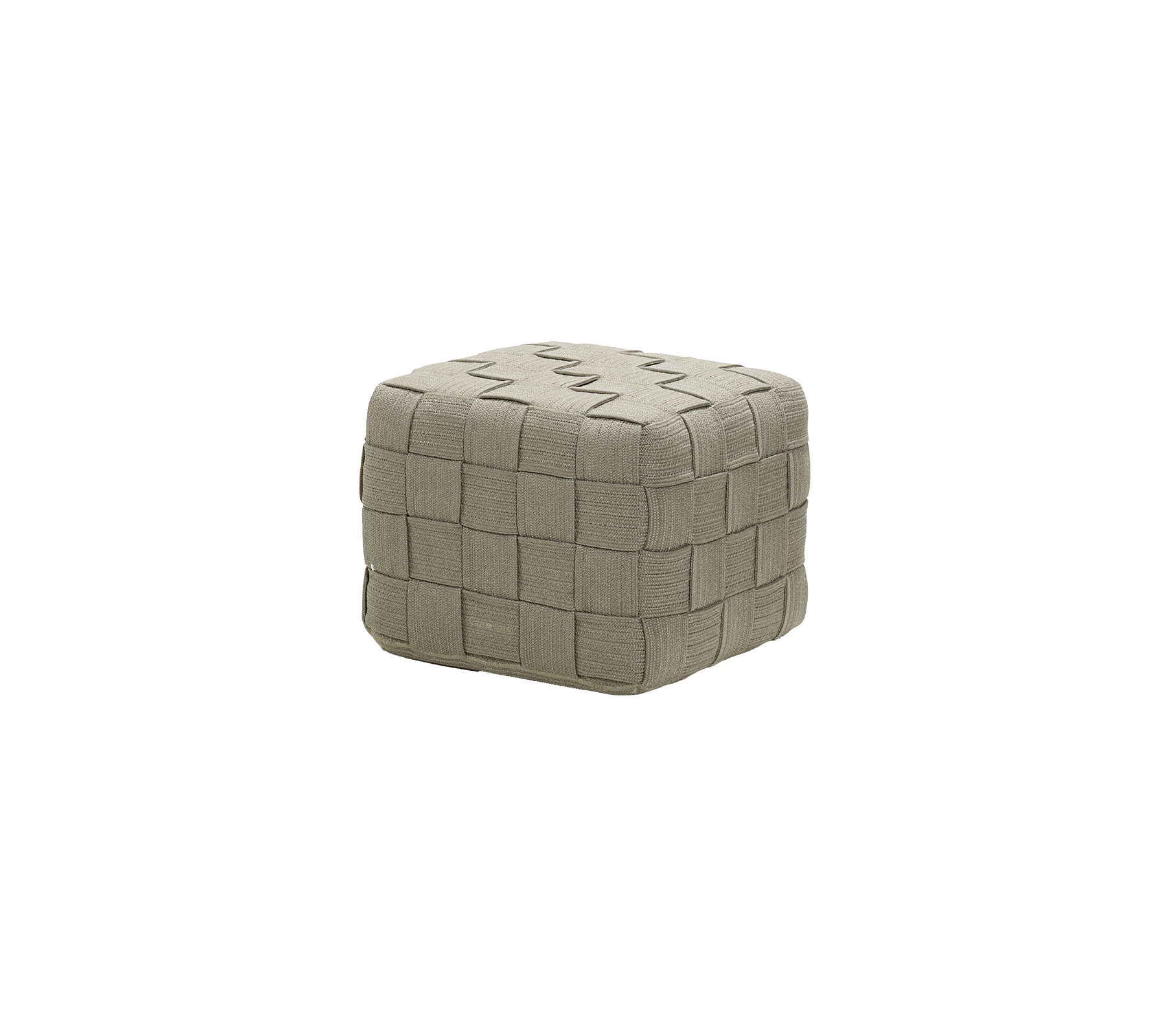 Un pouf carré et texturé avec un motif tissé dans une couleur neutre, adapté à divers styles de décoration.