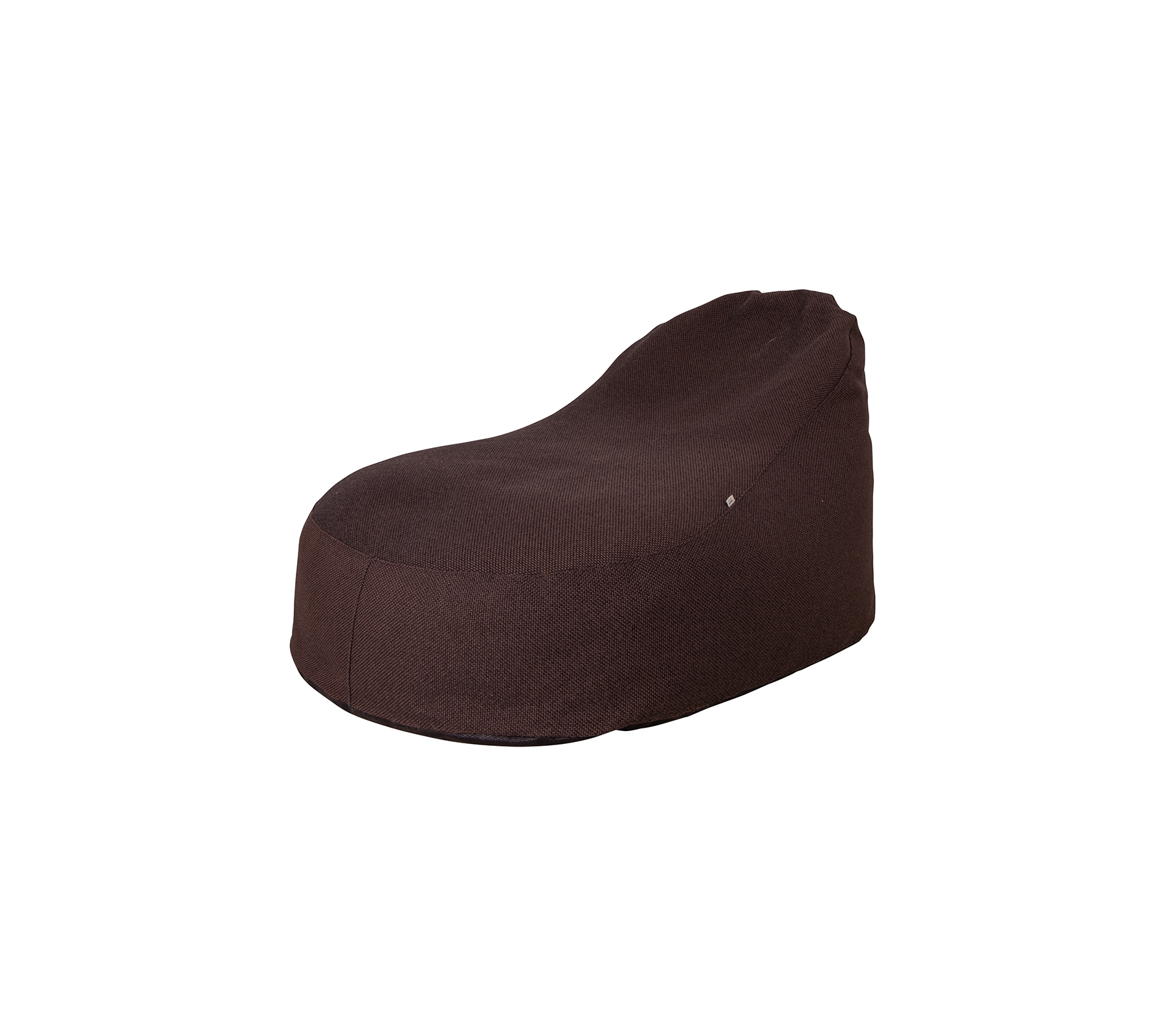 Fauteuil en forme de haricot marron au design lisse et moderne, parfait pour se détendre et se relaxer.