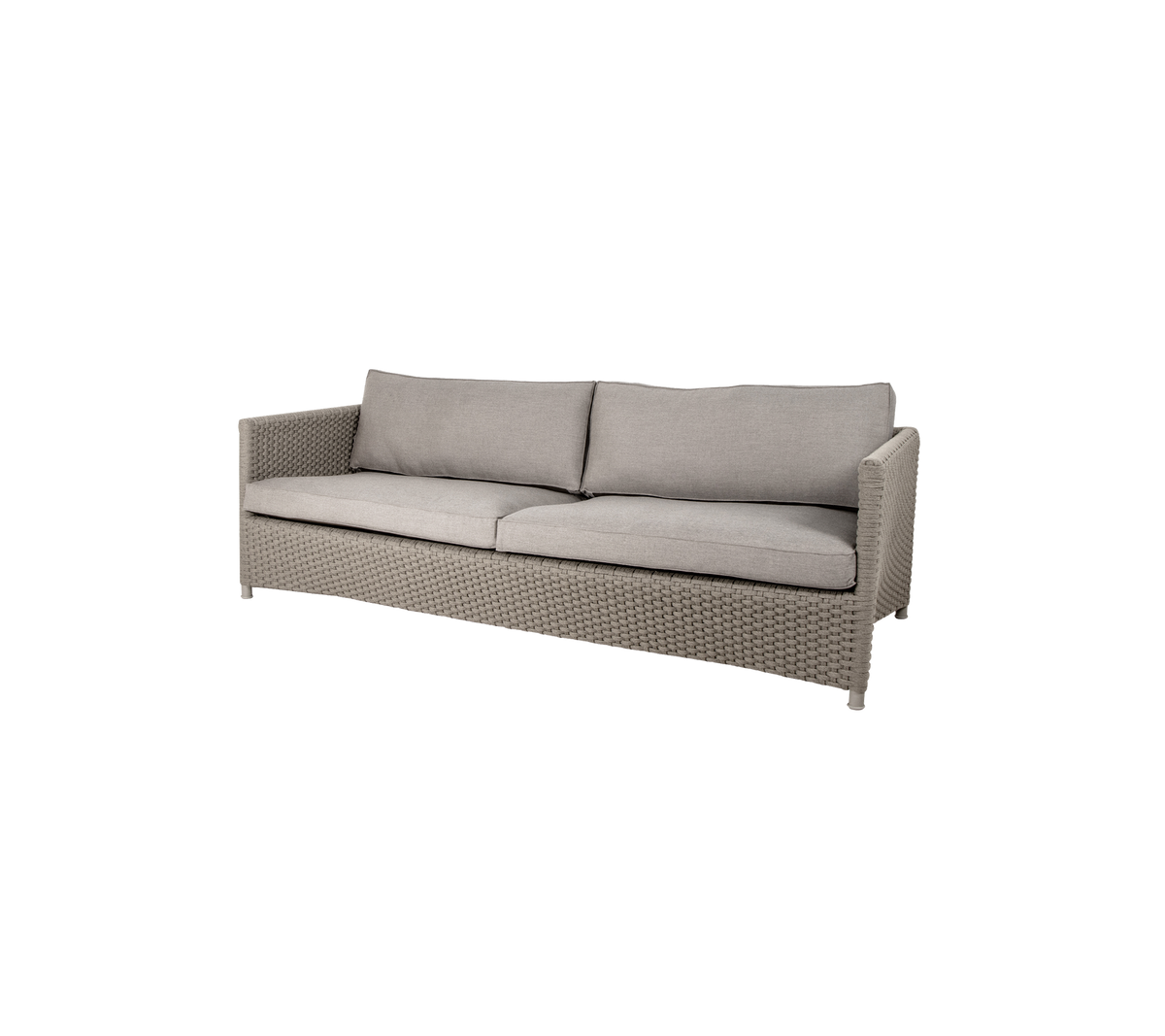 Canapé élégant et moderne avec un coussin gris clair et une texture tissée, offrant un confort d'assise pour plusieurs personnes.