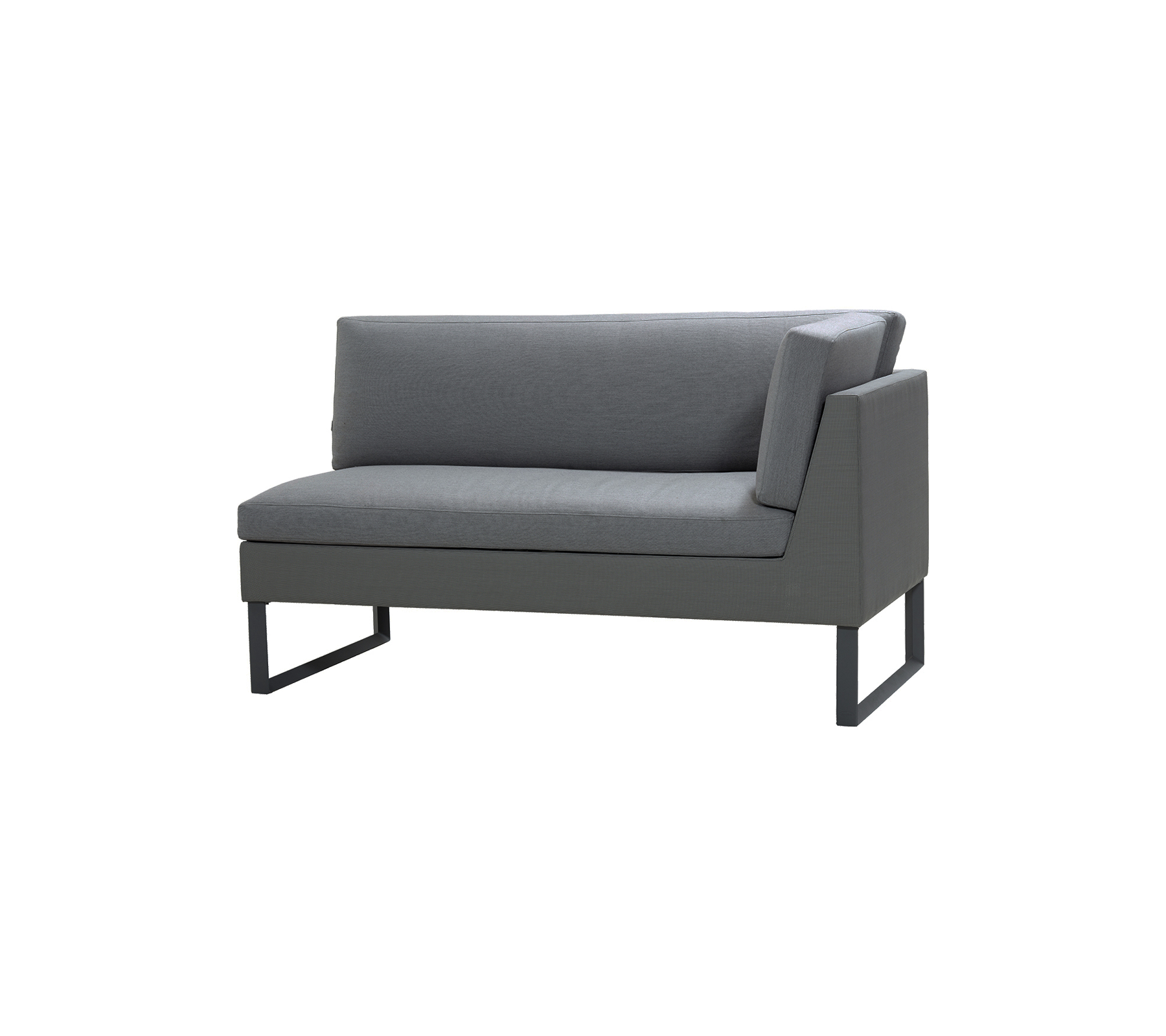 Canapé moderne deux places en tissu gris élégant avec des pieds en métal minimalistes et un design contemporain, idéal pour un coin salon élégant.