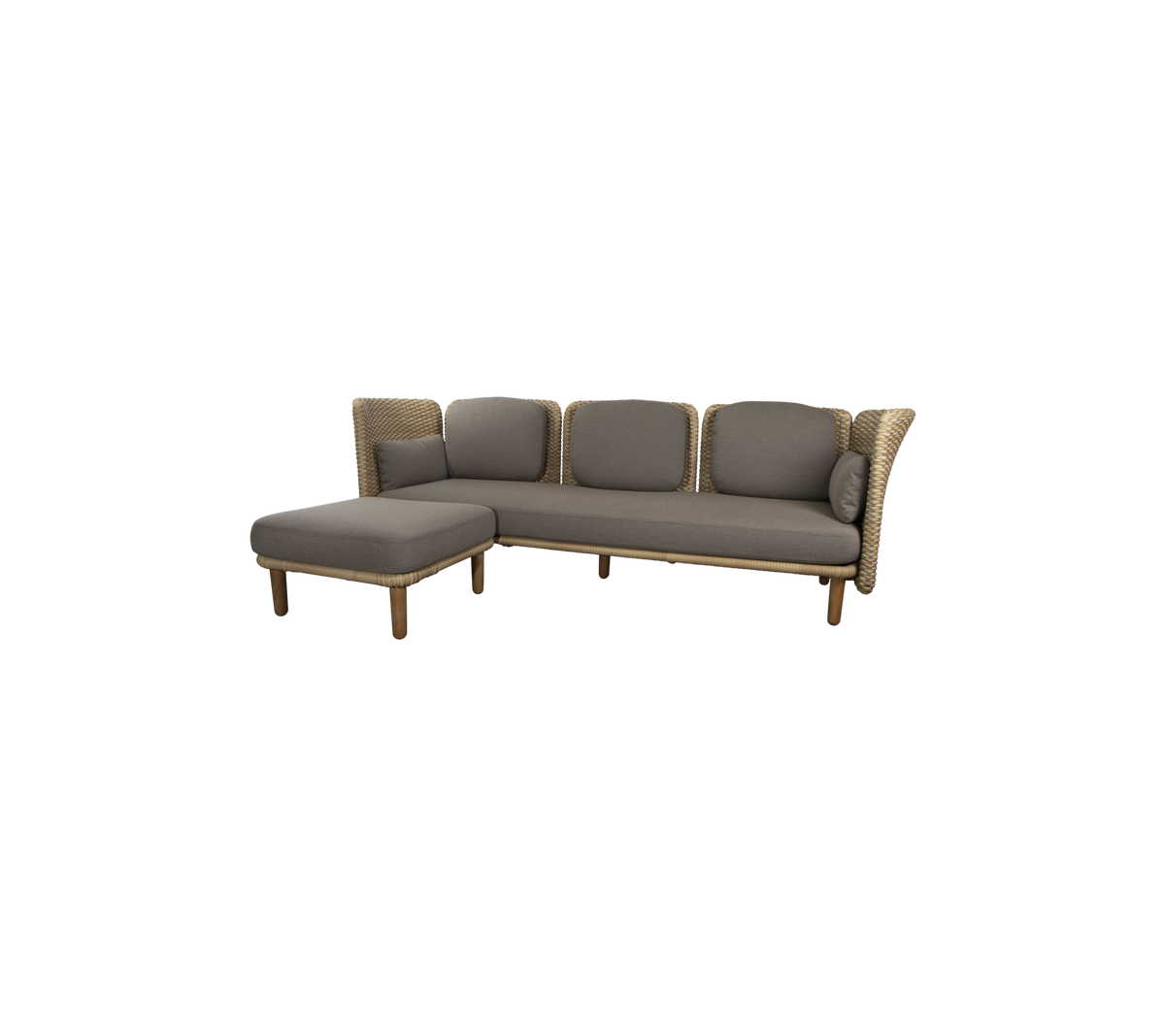 Canapé sectionnel moderne avec des coussins gris moelleux et des pieds en bois robustes, conçu pour le confort et le style. Idéal pour se détendre ou socialiser.