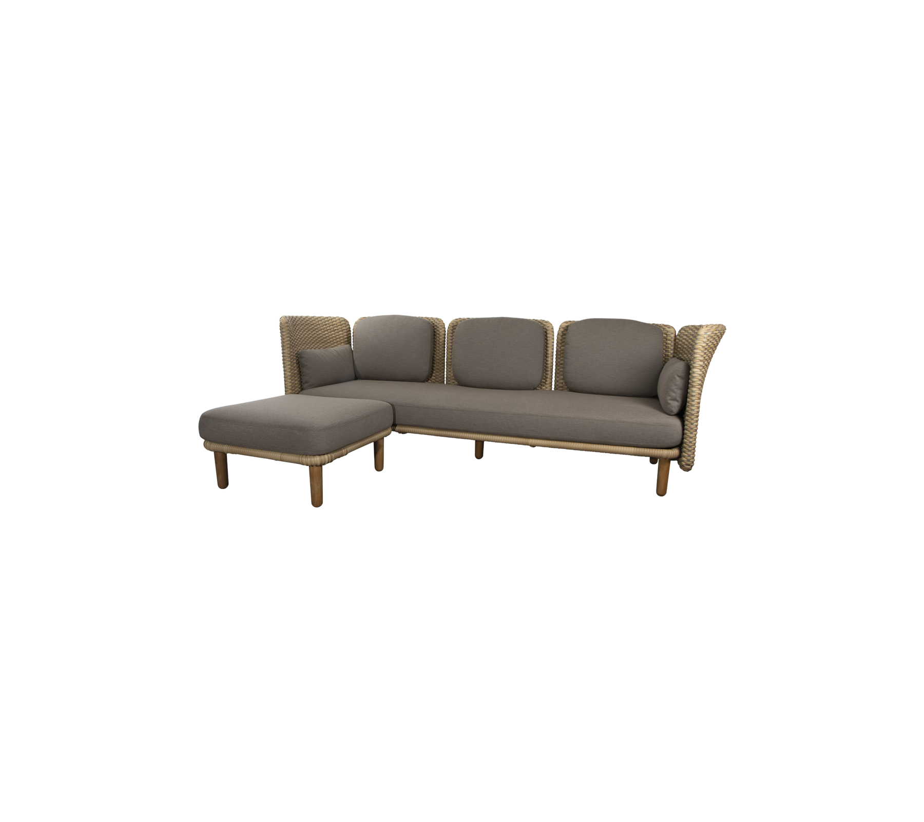 Canapé sectionnel moderne avec des coussins gris moelleux et des pieds en bois robustes, conçu pour le confort et le style. Idéal pour se détendre ou socialiser.