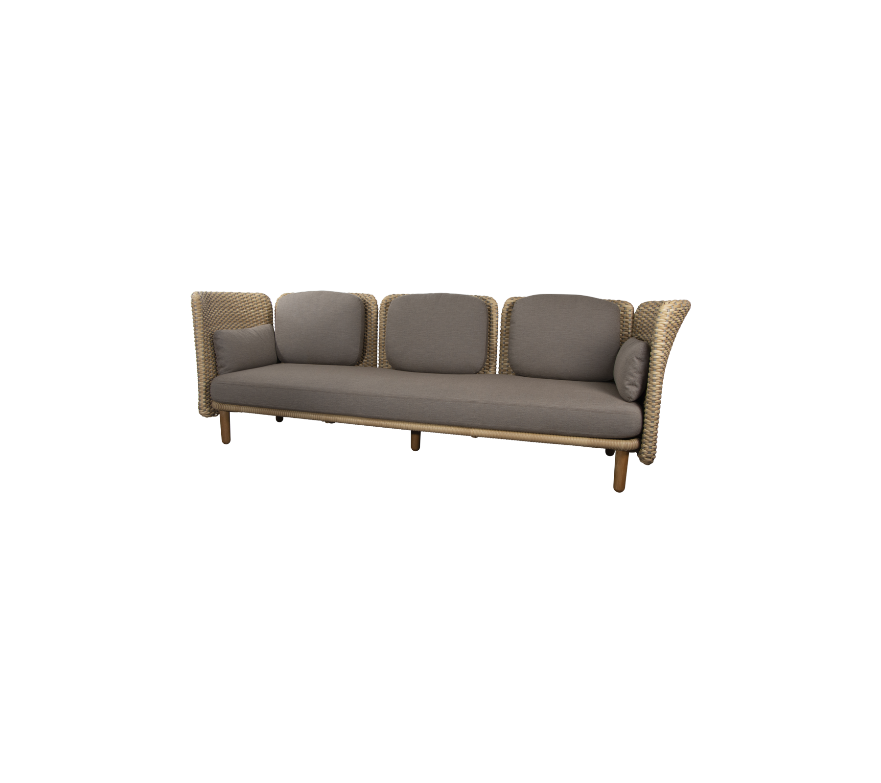 Un canapé élégant à quatre places avec un design tissé et des coussins moelleux de couleur neutre pour le confort et l'élégance.