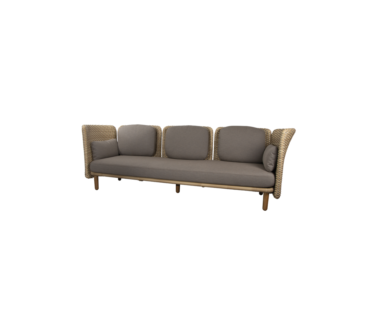 Un canapé élégant à quatre places avec un design tissé et des coussins moelleux de couleur neutre pour le confort et l'élégance.