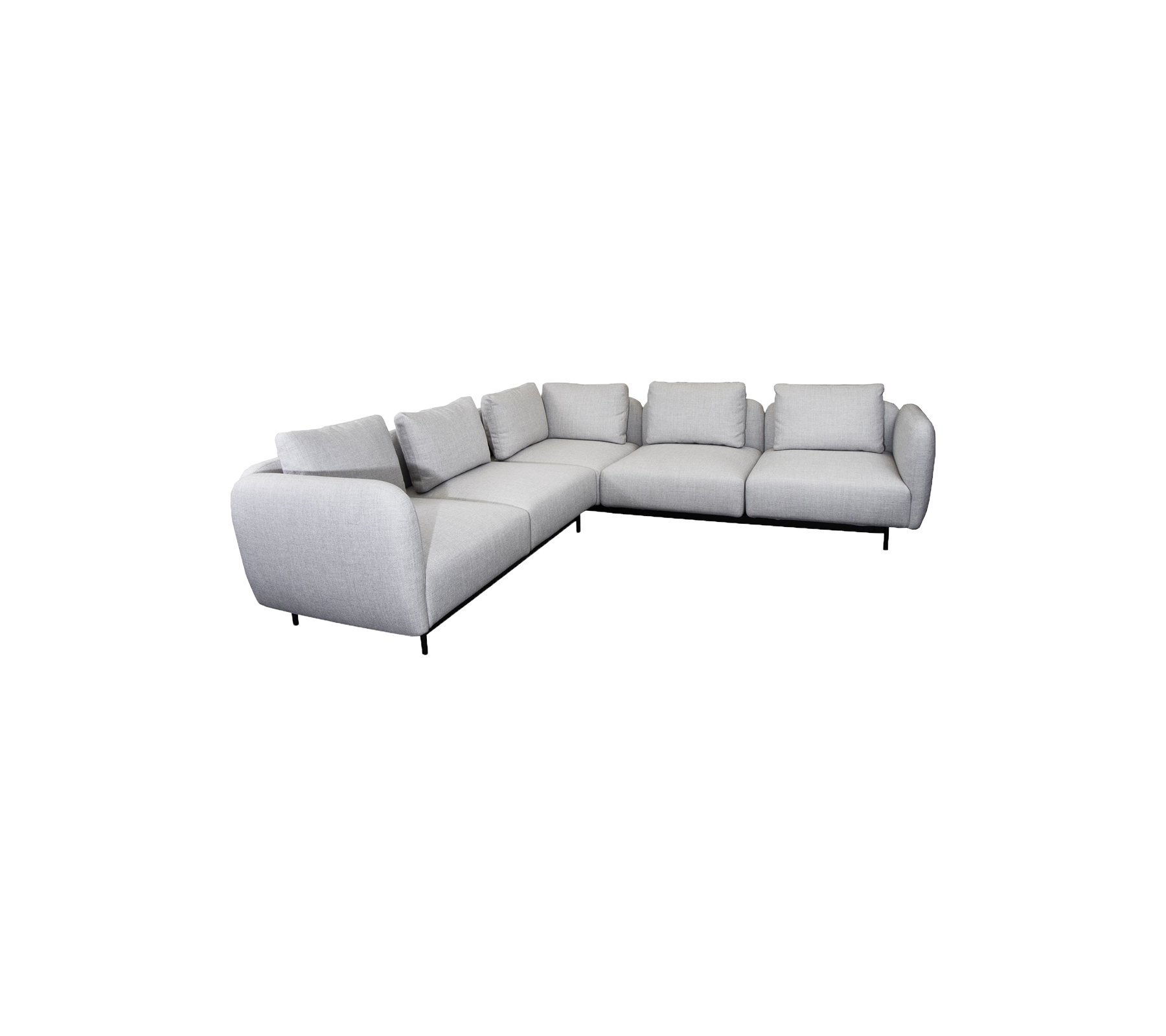 Canapé d'angle gris en L avec des coussins moelleux, proposant des lignes épurées et un design minimaliste pour une décoration moderne.