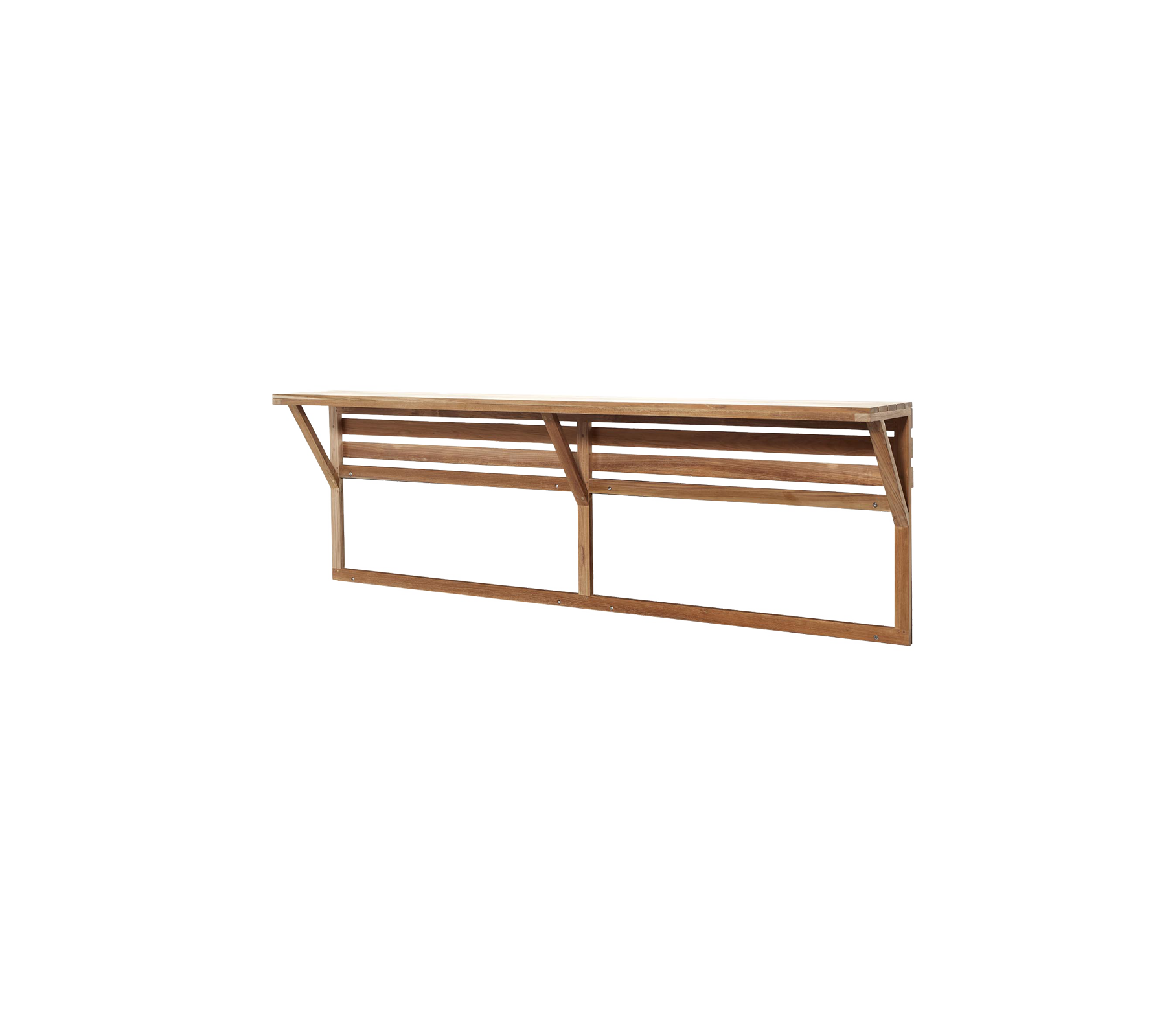 Une étagère en bois élégante avec un design à lattes, dotée de solides supports latéraux pour plus de stabilité, idéale pour diverses applications.