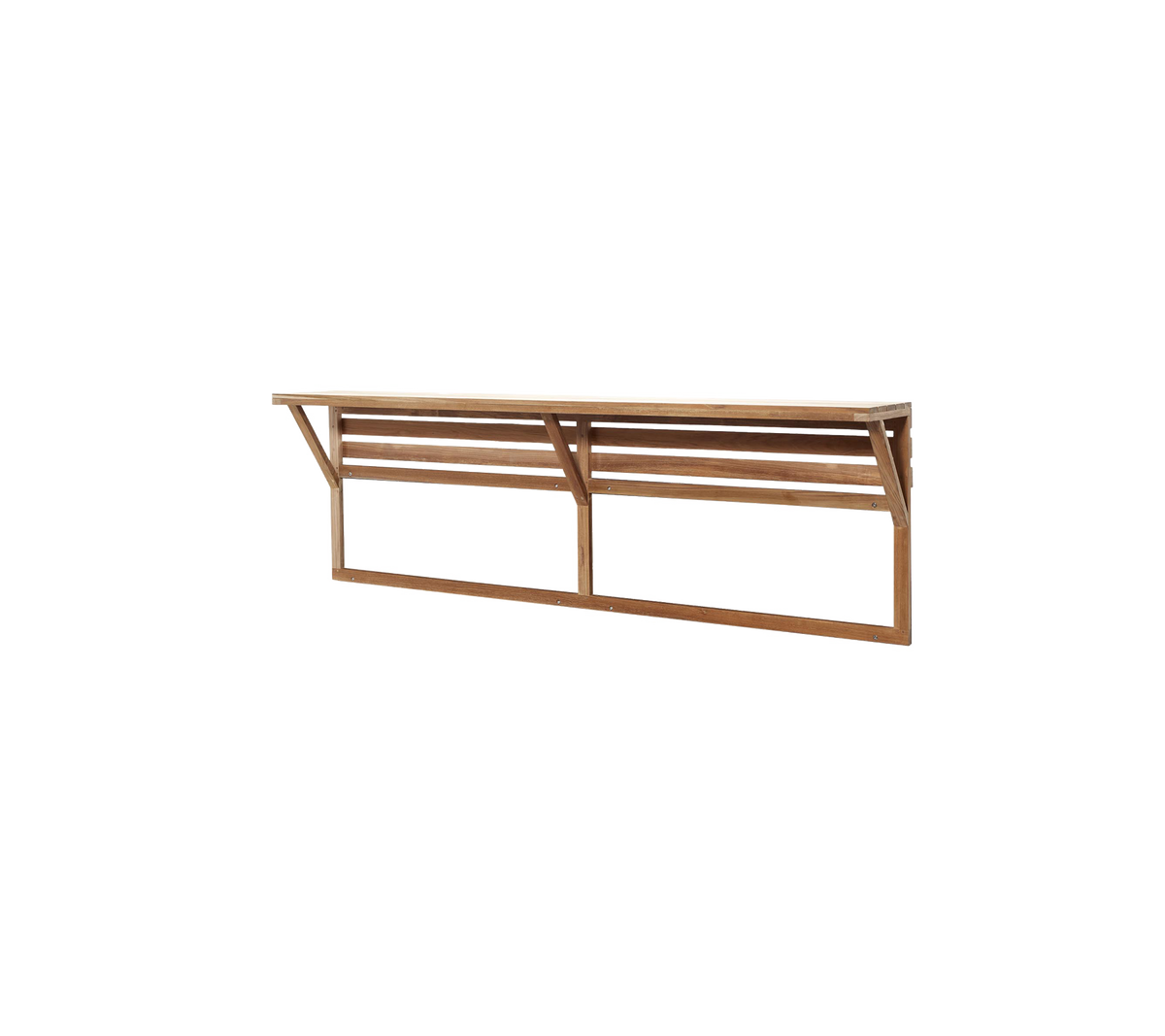 Une étagère en bois élégante avec un design à lattes, dotée de solides supports latéraux pour plus de stabilité, idéale pour diverses applications.